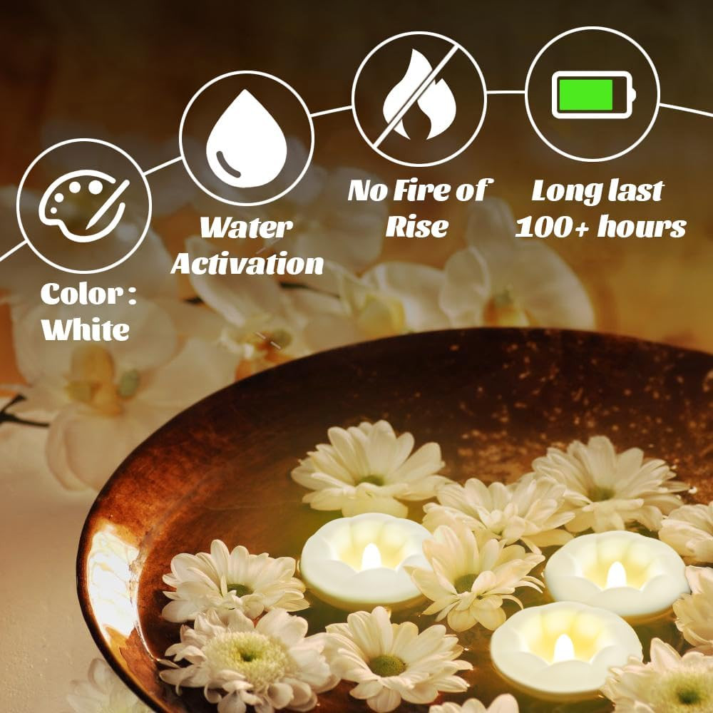 White Flameless LED Floating Candles, Waterproof, Battery Operated, 6 Pack