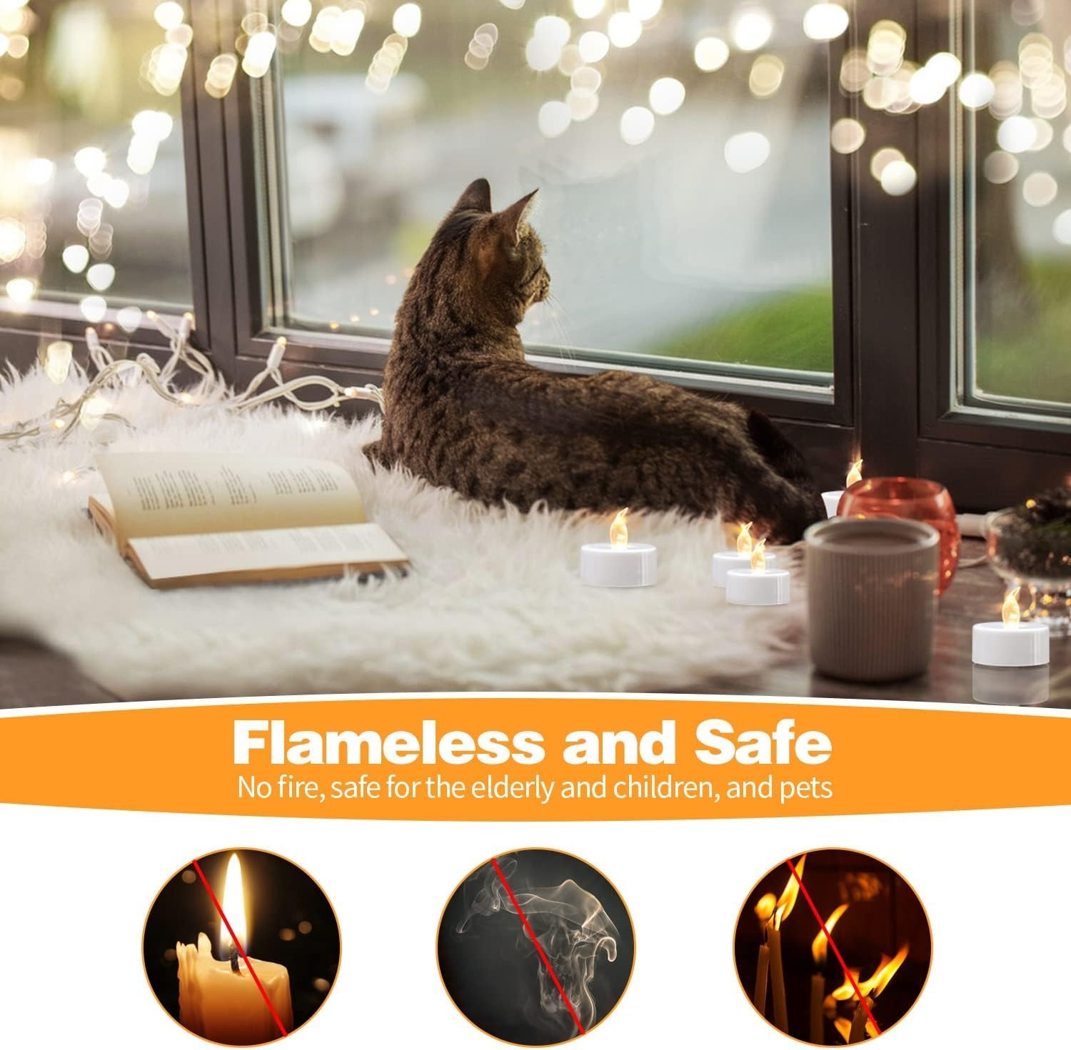 200 Warm White LED Tea Lights – Flickering & Cordless, Perfect for Elegant Decor