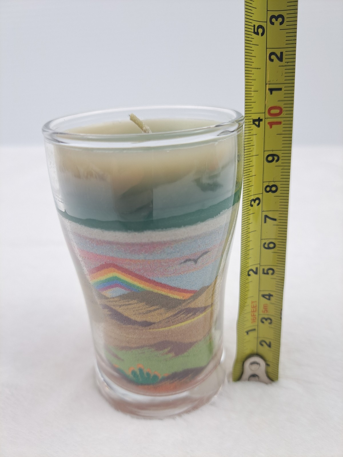Sand Art Candle By Rainbow Sands USA 4″ 1990s Unused