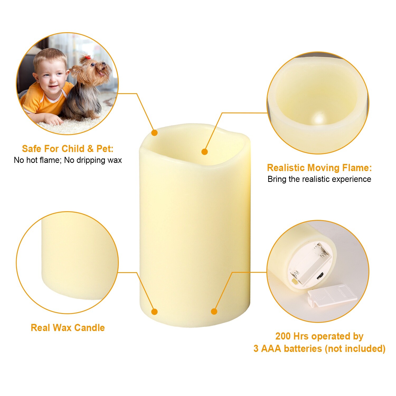 3pc LED Flameless Candles 4″ 5″ 6″ Pillar 12 Color Changing w/ Remote Control