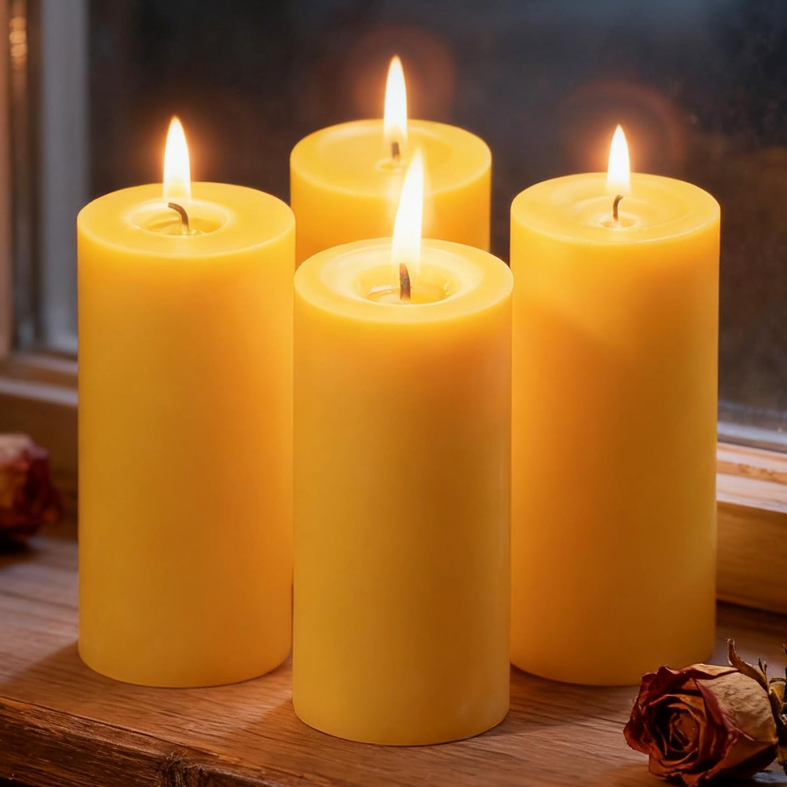 Beeswax Pillar Candles 4 Packs100% Bees Wax Candles for Home-140 Hours Long