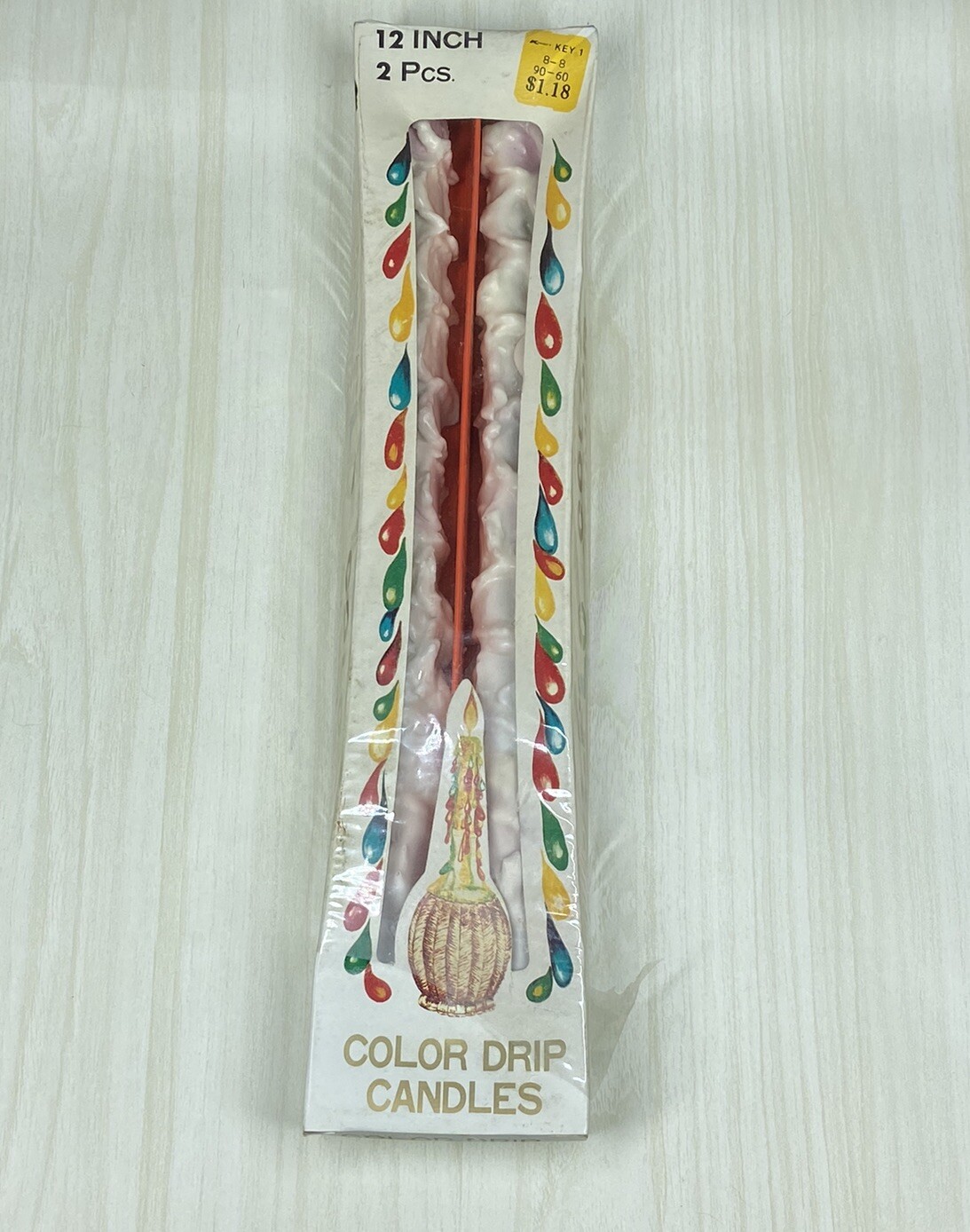 COLOR-FLO Rainbow Color Drip CANDLE 12″ Vintage Retro Original Pkg Of 2 60s 70s