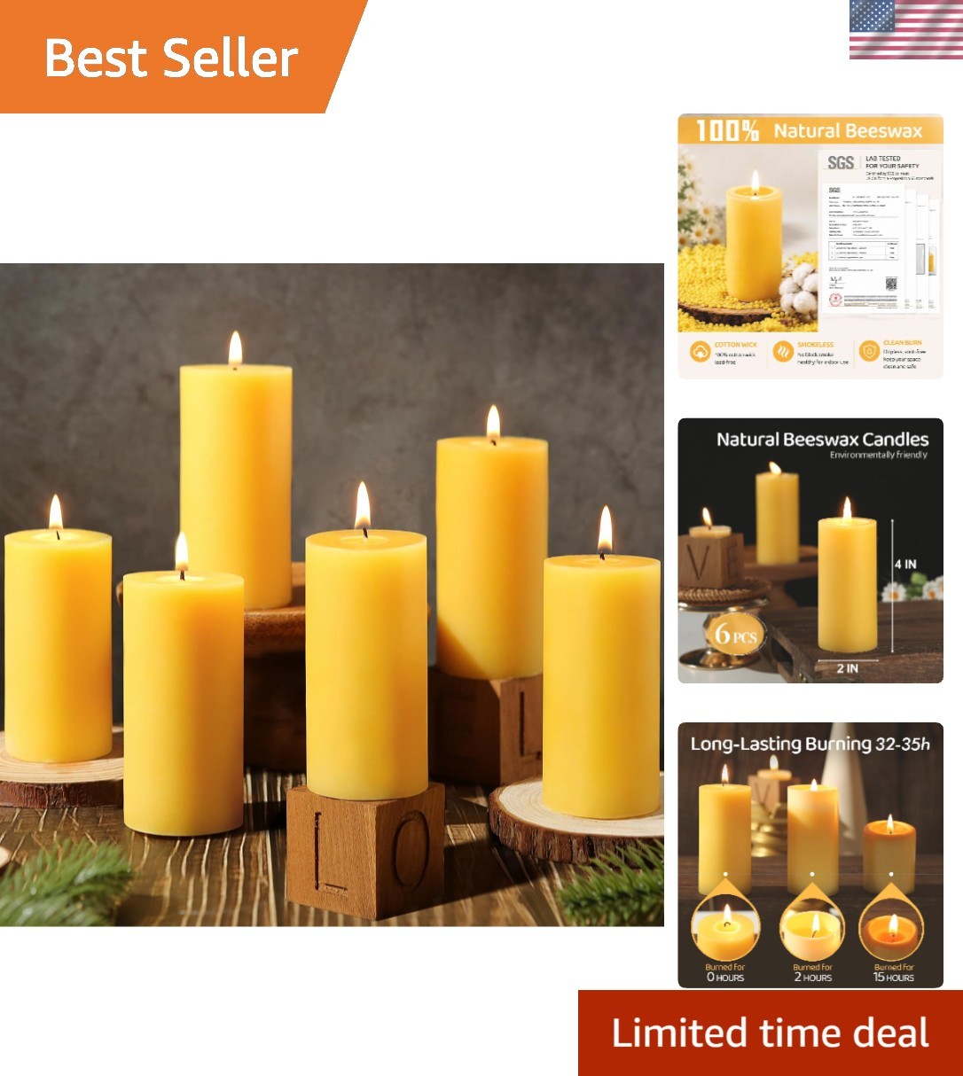 Long Lasting Beeswax Pillar Candles 2×4 Inch | Natural, Non-Toxic, Eco-Friendly