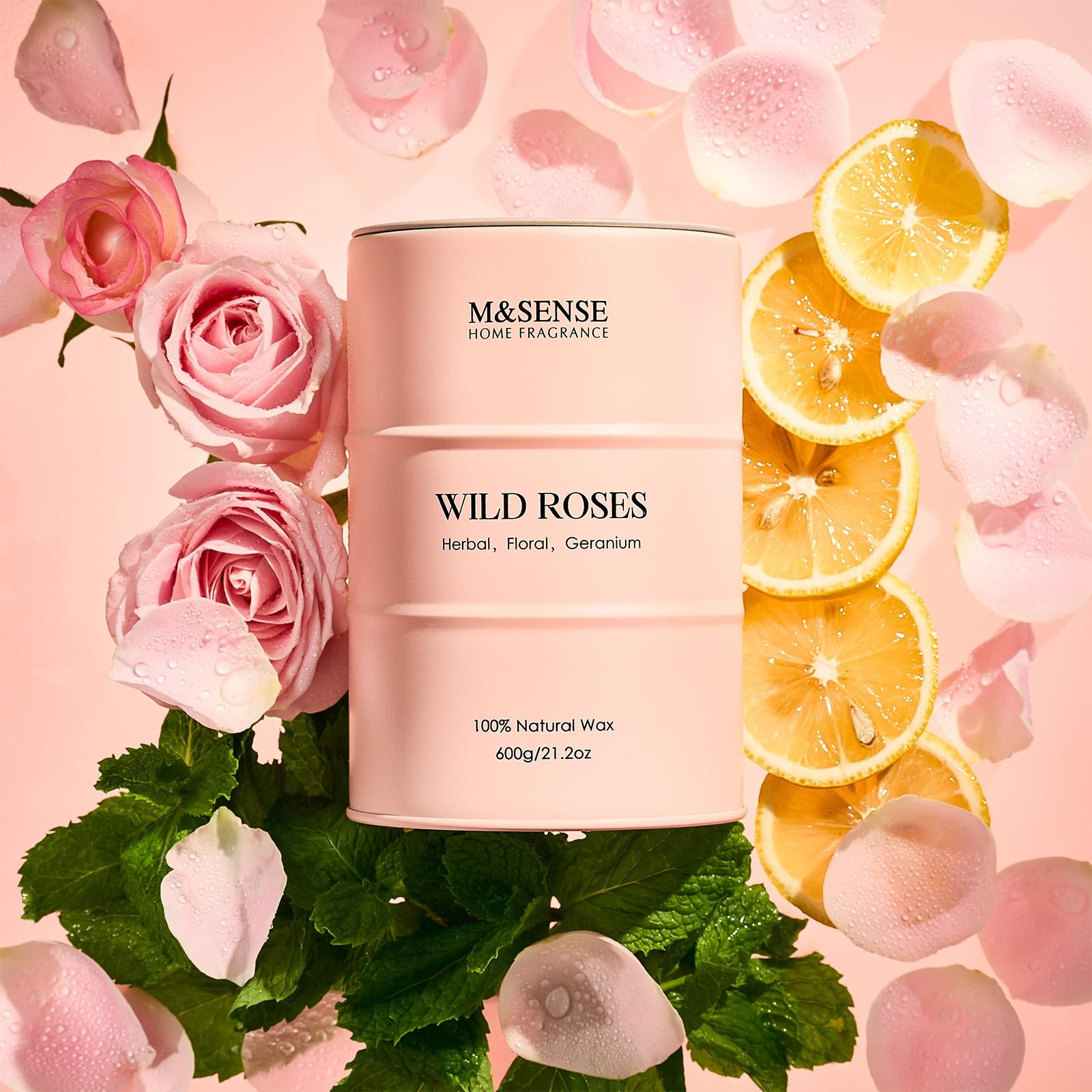 Wild Rose Large Natural Scented Candle, 120 Hours Long Lasting Soy Candles 21…