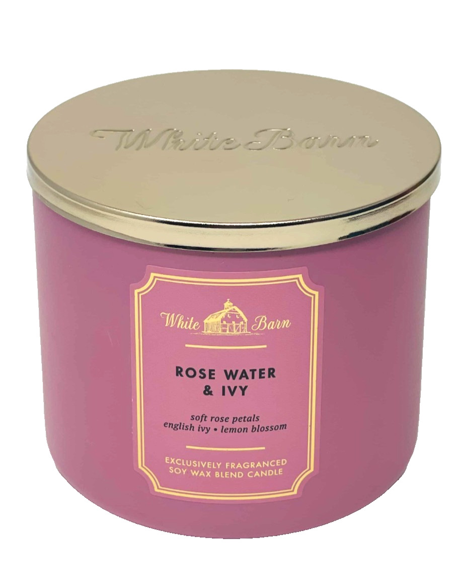 2 BATH & BODY WORKS ROSE WATER & IVY 3-WICK FRAGRANCED SOY WAX BLEND CANDLE NEW