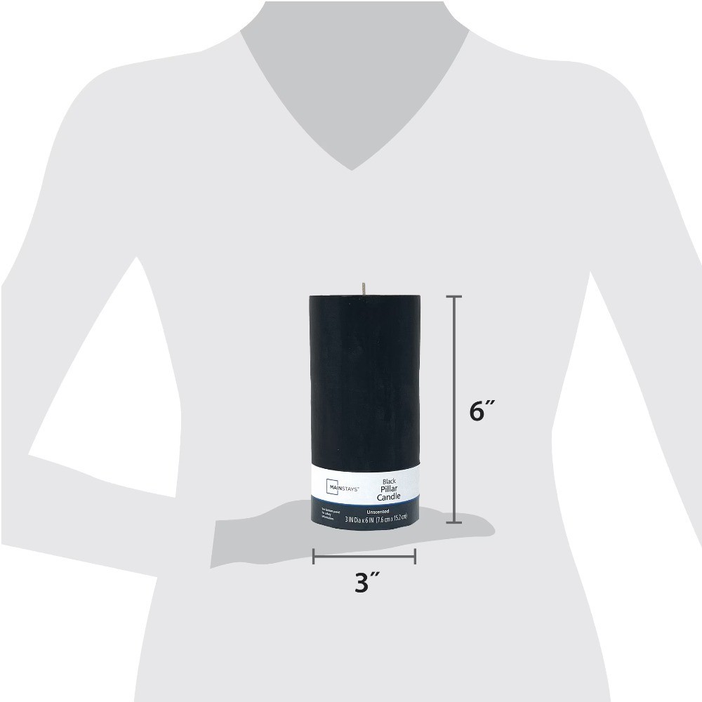 Unscented Black Pillar Candle Single Wick 3 x 6 Inches