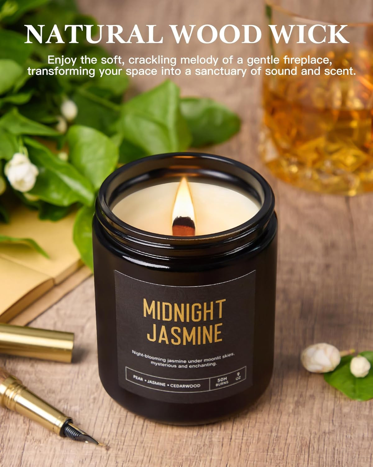 Men’s Candle Gift Set, 4 Pack Crackling Wood Wick Soy Scented Candles, 36oz M…