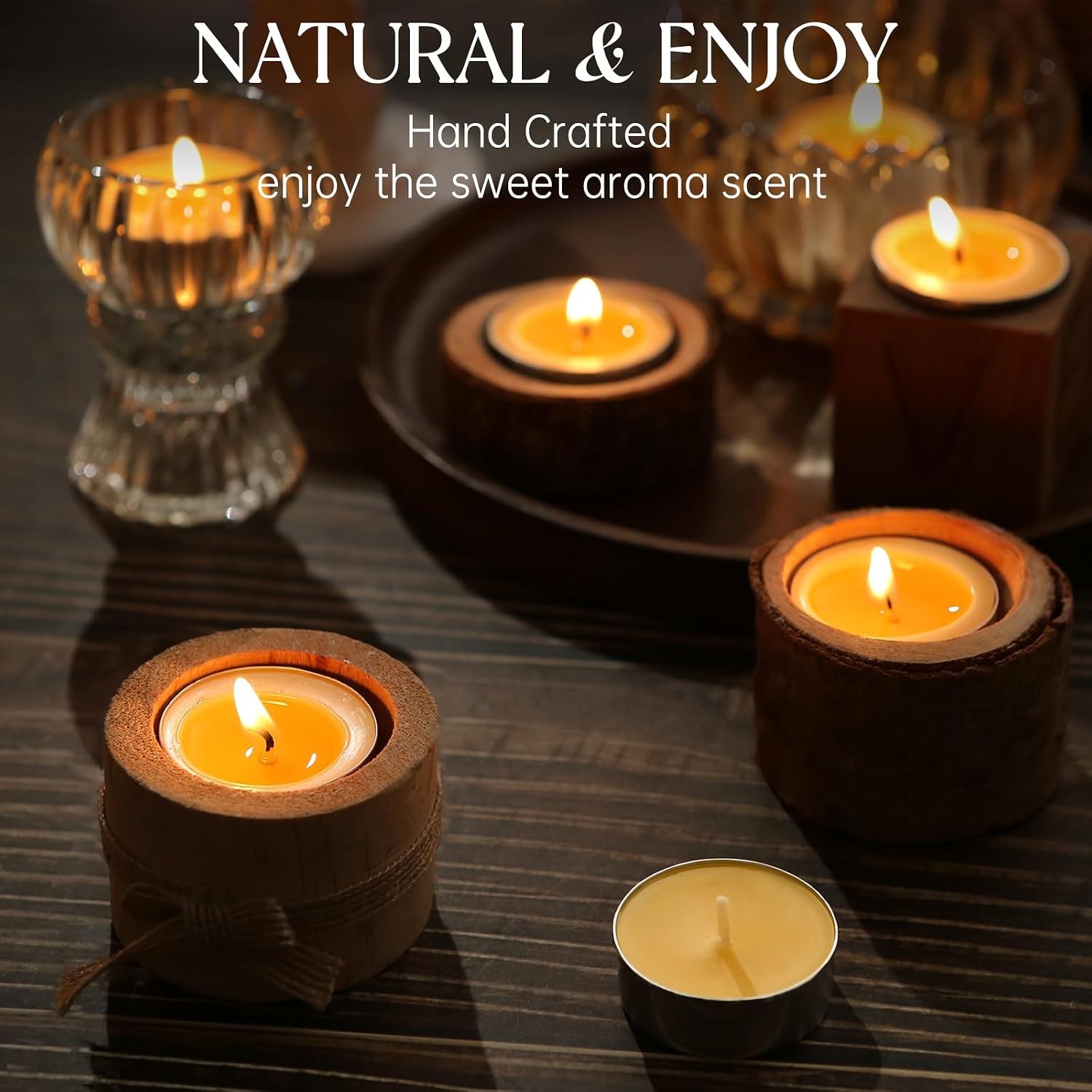 Beeswax Tea Candles in Cup, 24 Pcs, Natural Beeswax Tealight Candles with 4