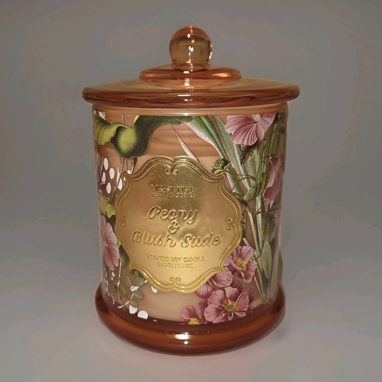 M&SENSE Peony Candle Jar Botanical Decorative Home Scented Organic Soy 12.7oz
