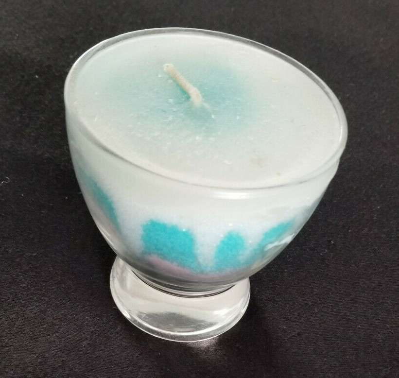 Vtg Handcrafted Wax Crystals Sparkle Candle in 1950’s Etched Glass – 3-1/2″ #1