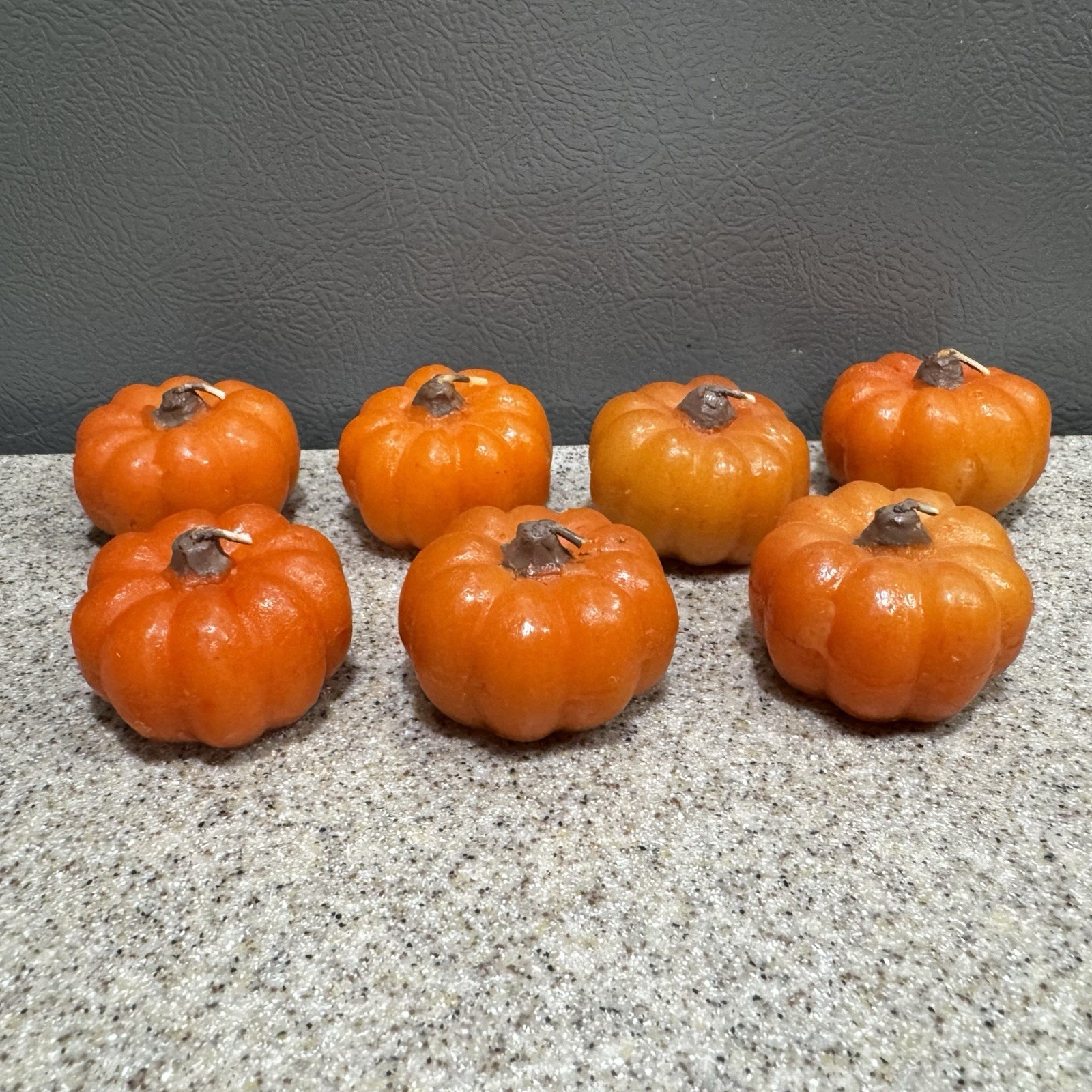 7 Mini 1.5”x2” Pumpkin Shaped Candles Fall Autumn Halloween Party Decor Unused