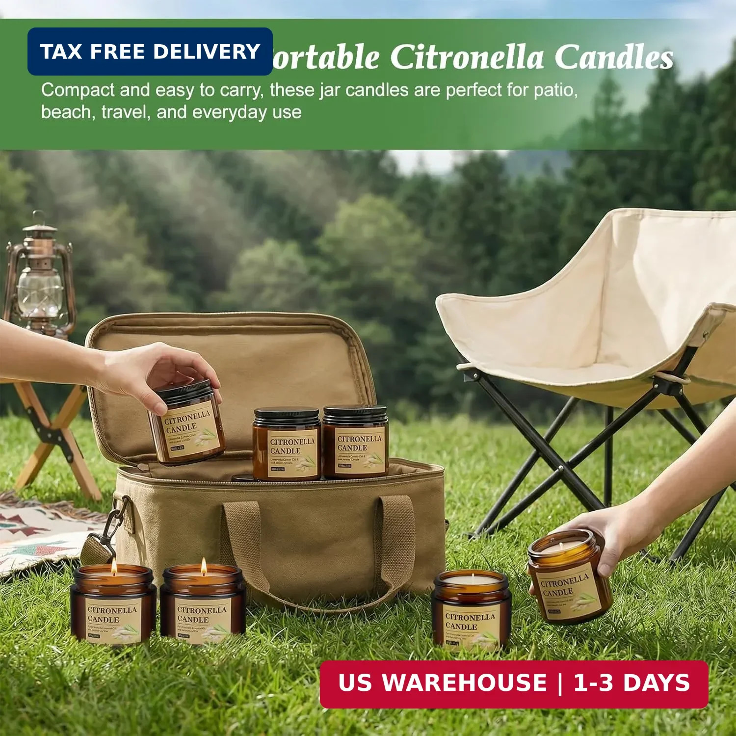 8 Pack Citronella Candles Outdoor Soy Wax Glass Jar 120Hr Burn Time