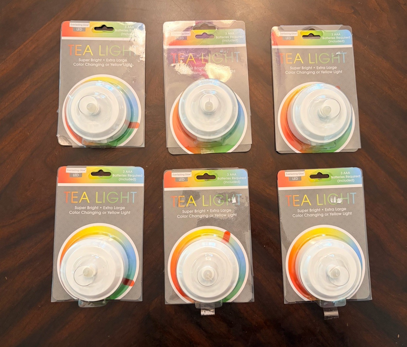 6 LED Tea Light Candles, Large, Yellow/Color Changing, 3 AAA Batteries Ea. Inc.