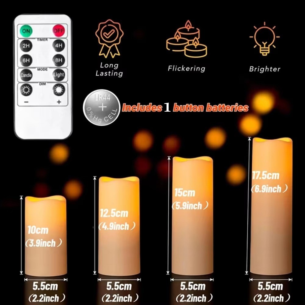 LED Flameless Candles Wax Pillar Battery Operated Candle Remote Control Timer