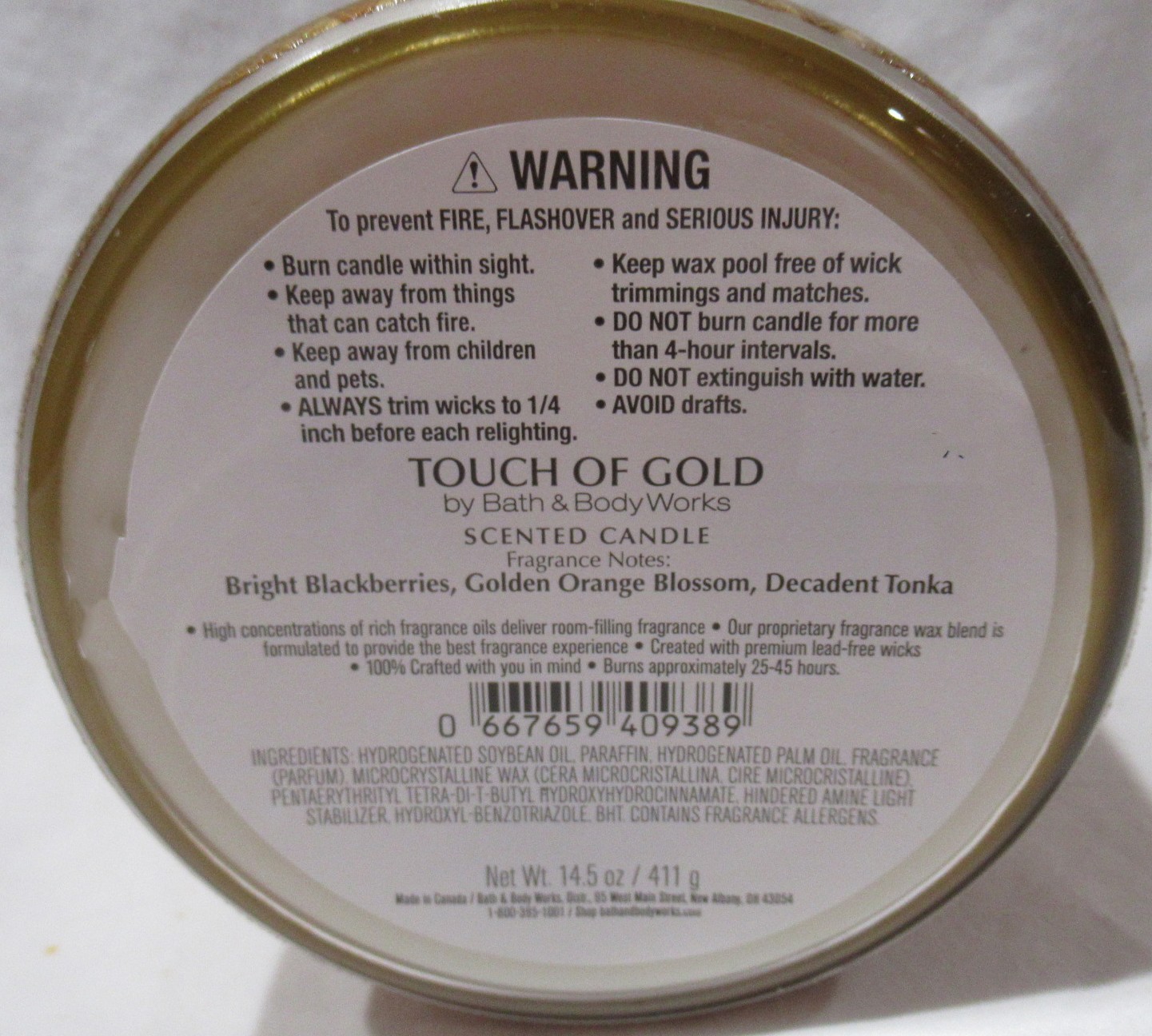 TOUCH OF GOLD by Bath & Body Works 3-wick Scented Candle Lot Set of 2