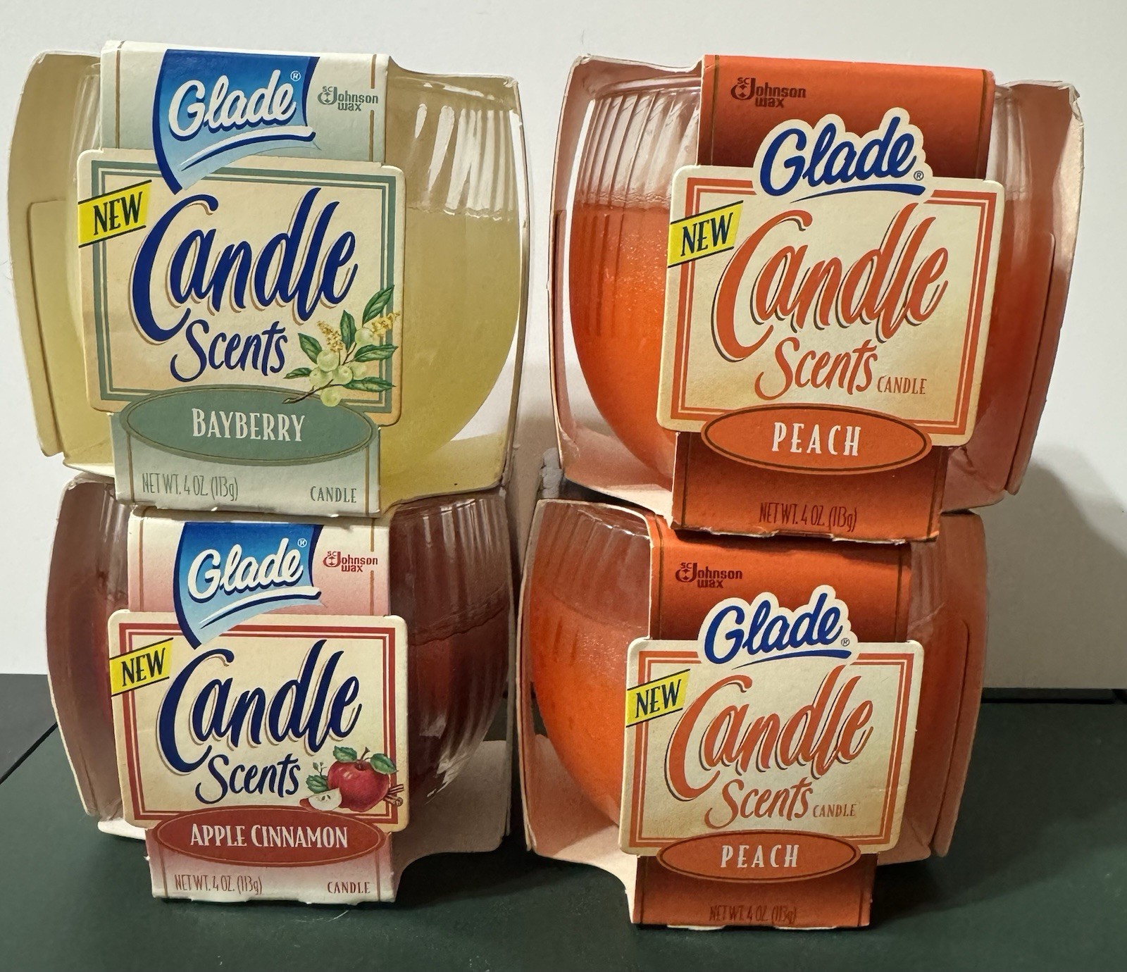 NOS/HTF! Glade Scents Bayberry/Peach/Apple Cinnamon Candles~4 oz~Canada and USA