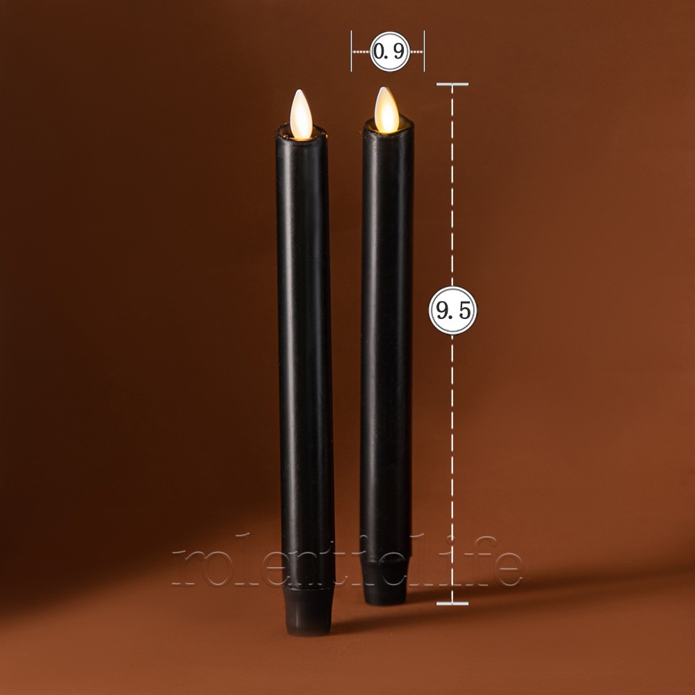 Luminara Black Flameless Taper Candles Real Wax Moving Wick Timer,0.9″D x 9.5″H