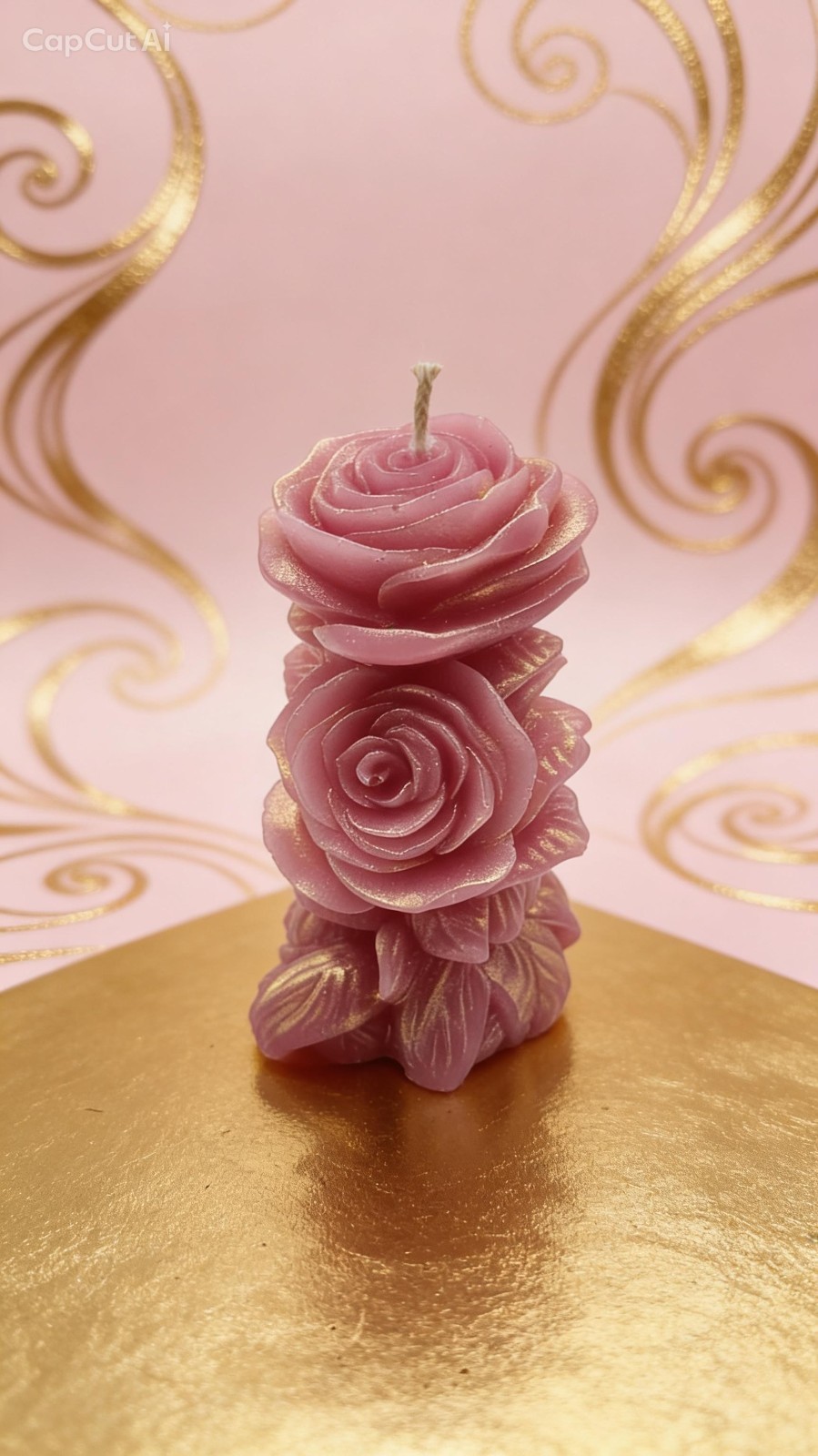 Handmade Beeswax Pink Rose Pillar Candle with Mica Finish