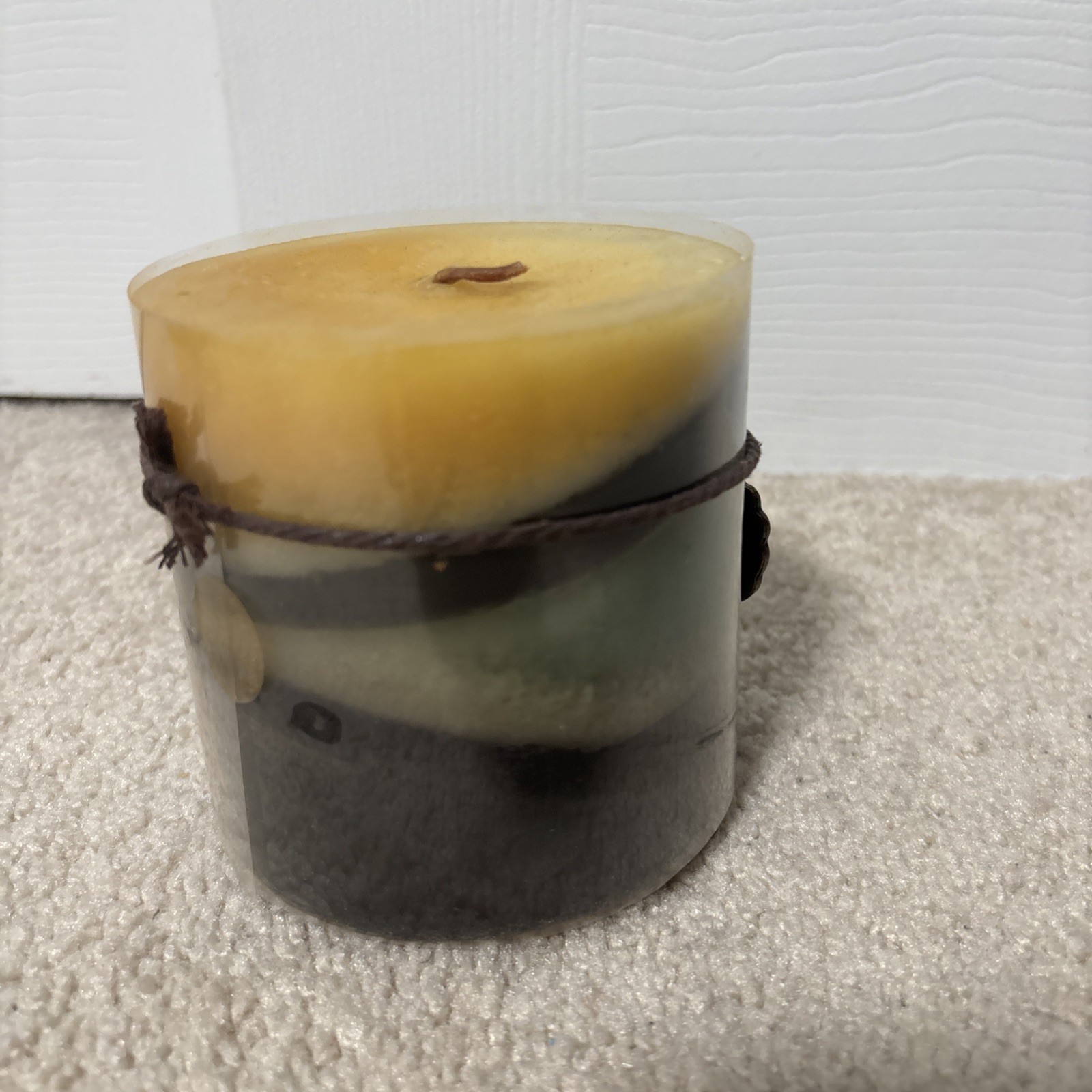 PIER1 Imports Scented 4” X 4” Candle Peacock Metal Charm Oakwood & Fern