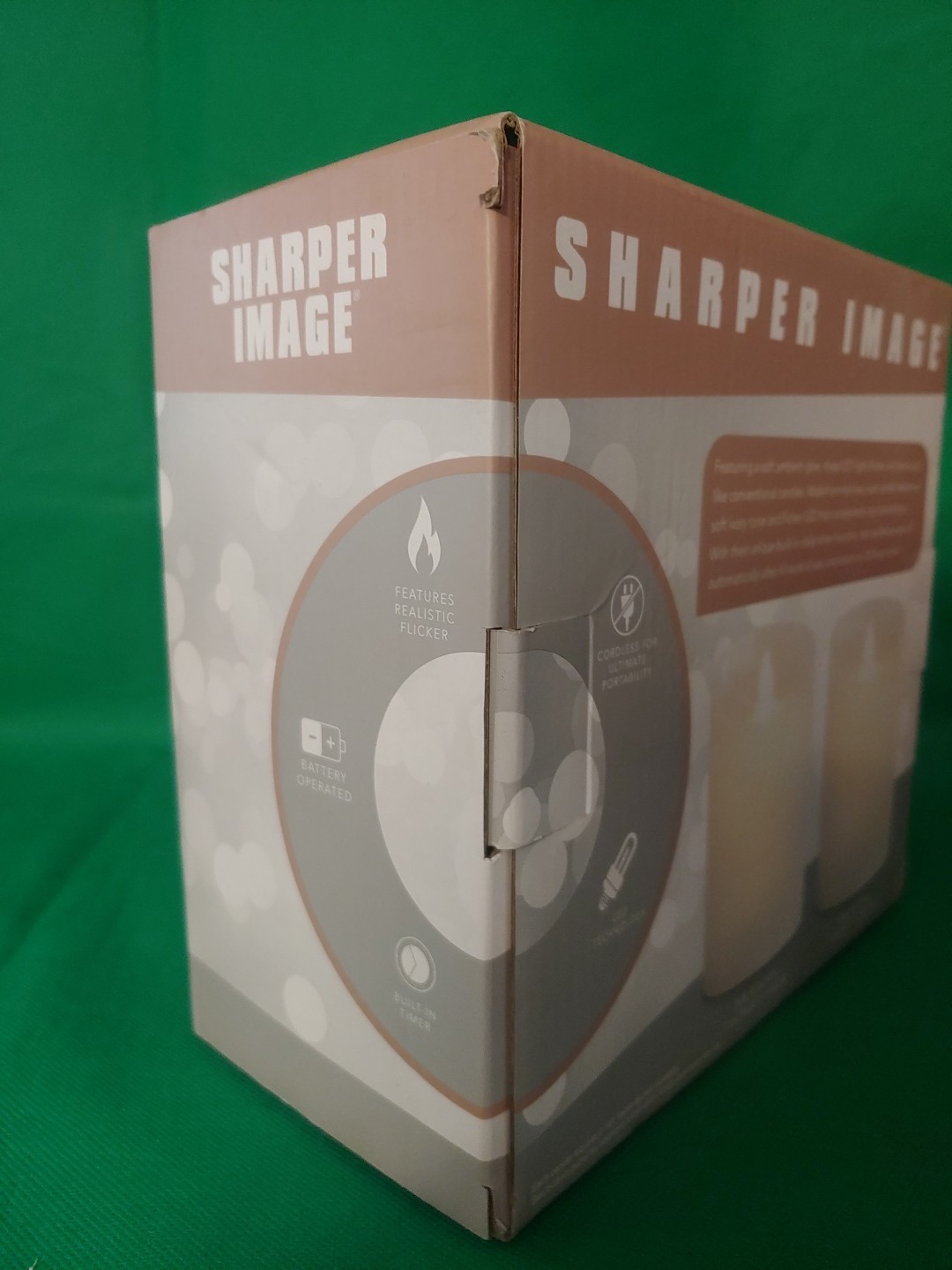 New Sharper Image 2 Piece LED Flicker Candle Set Timer 2 AA Batteries Real Wax
