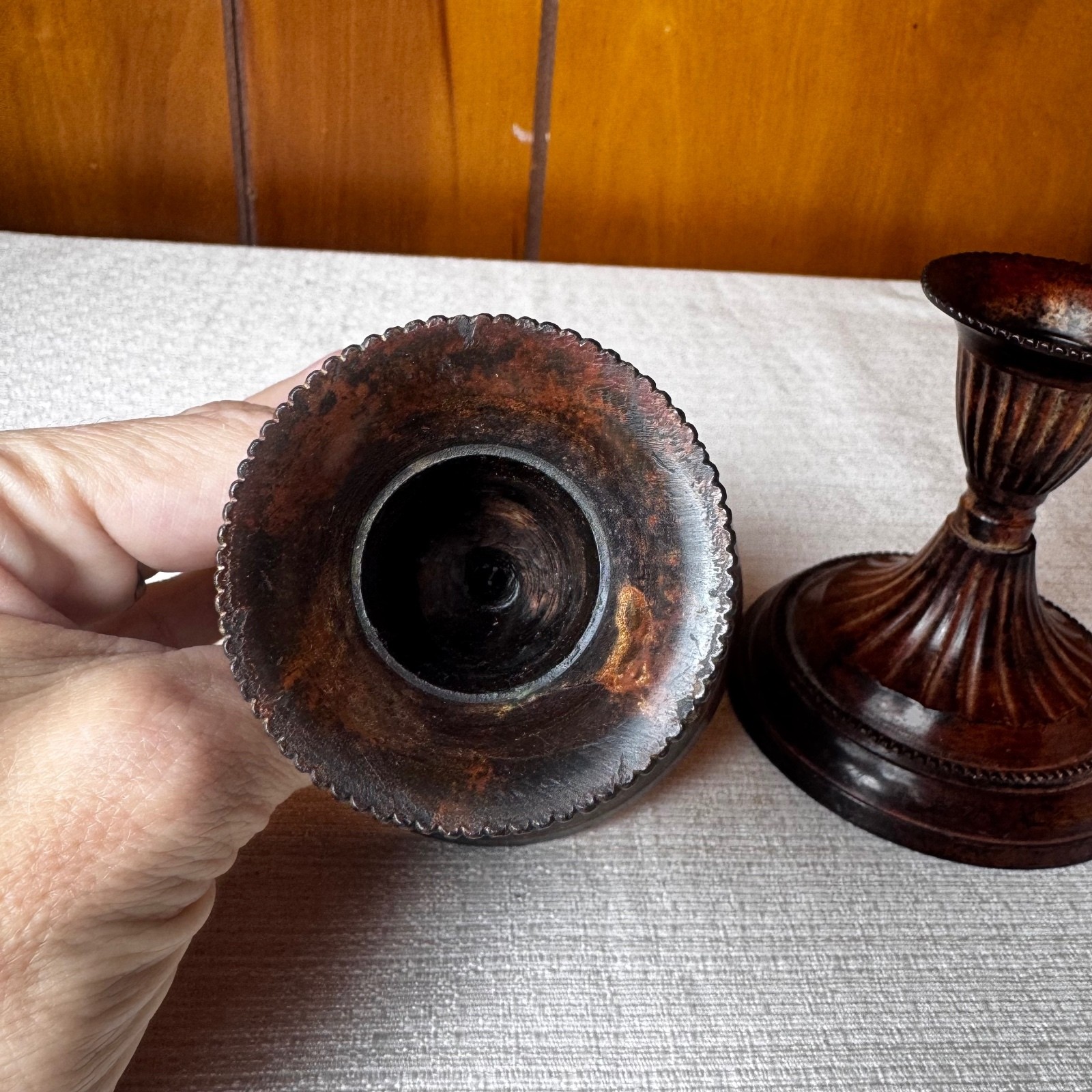 Vintage Hosley Solid Brass Candlestick Holders Pair Fluted Dark Patina India