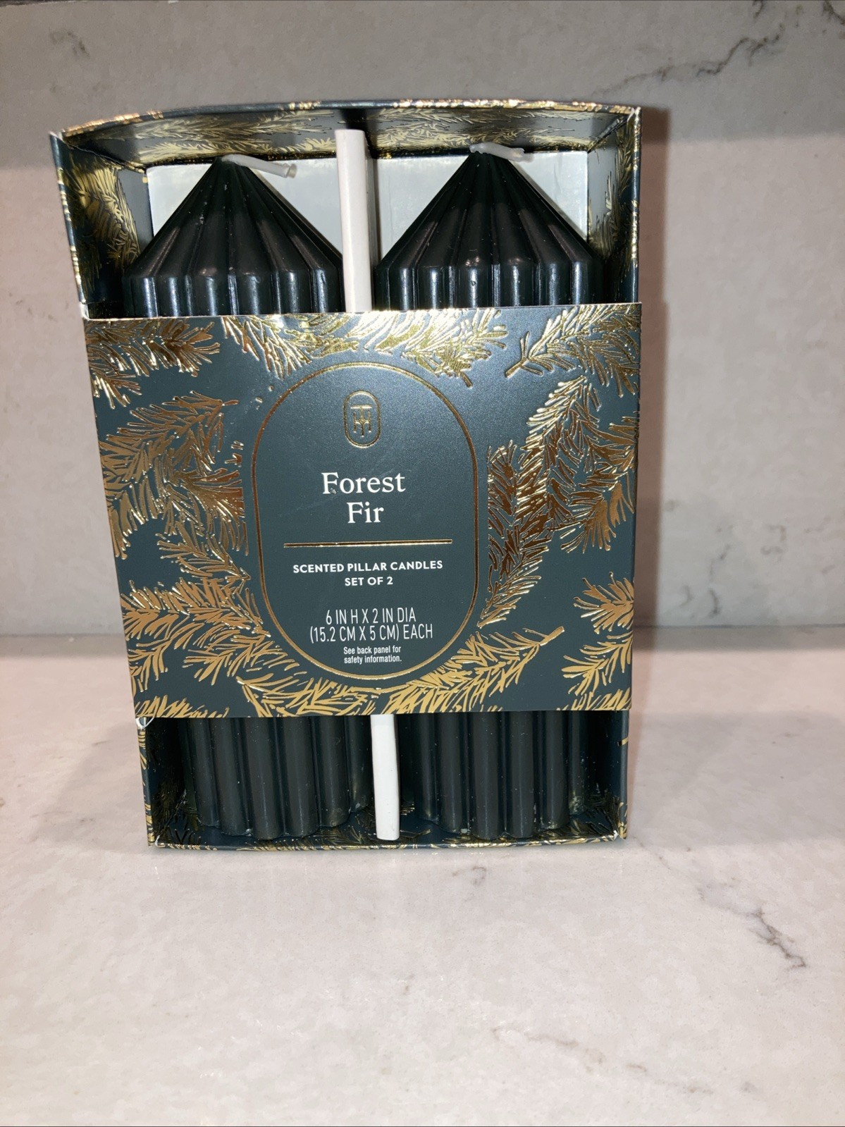 THRESHOLD Forest Fir Scented Pillar Candles Set Of 2 NIB