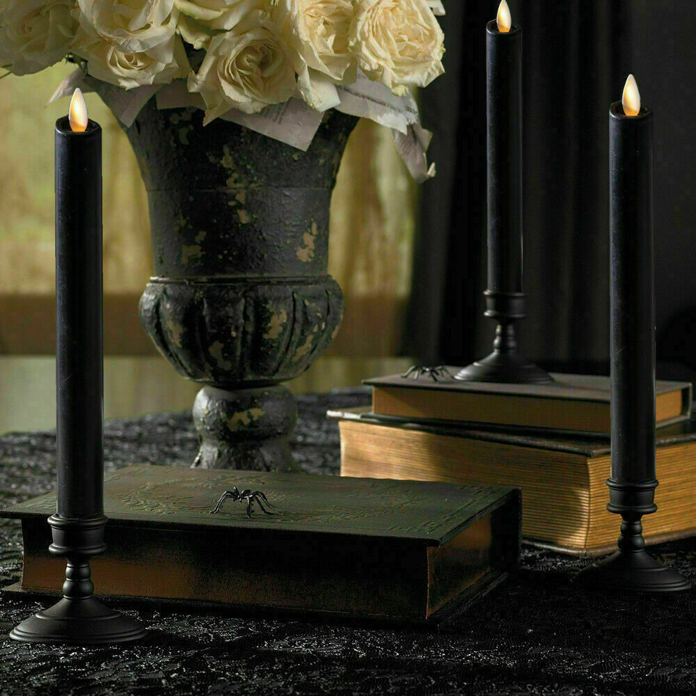 Luminara Black Flameless Taper Candles Real Wax Moving Wick Timer,0.9″D x 9.5″H