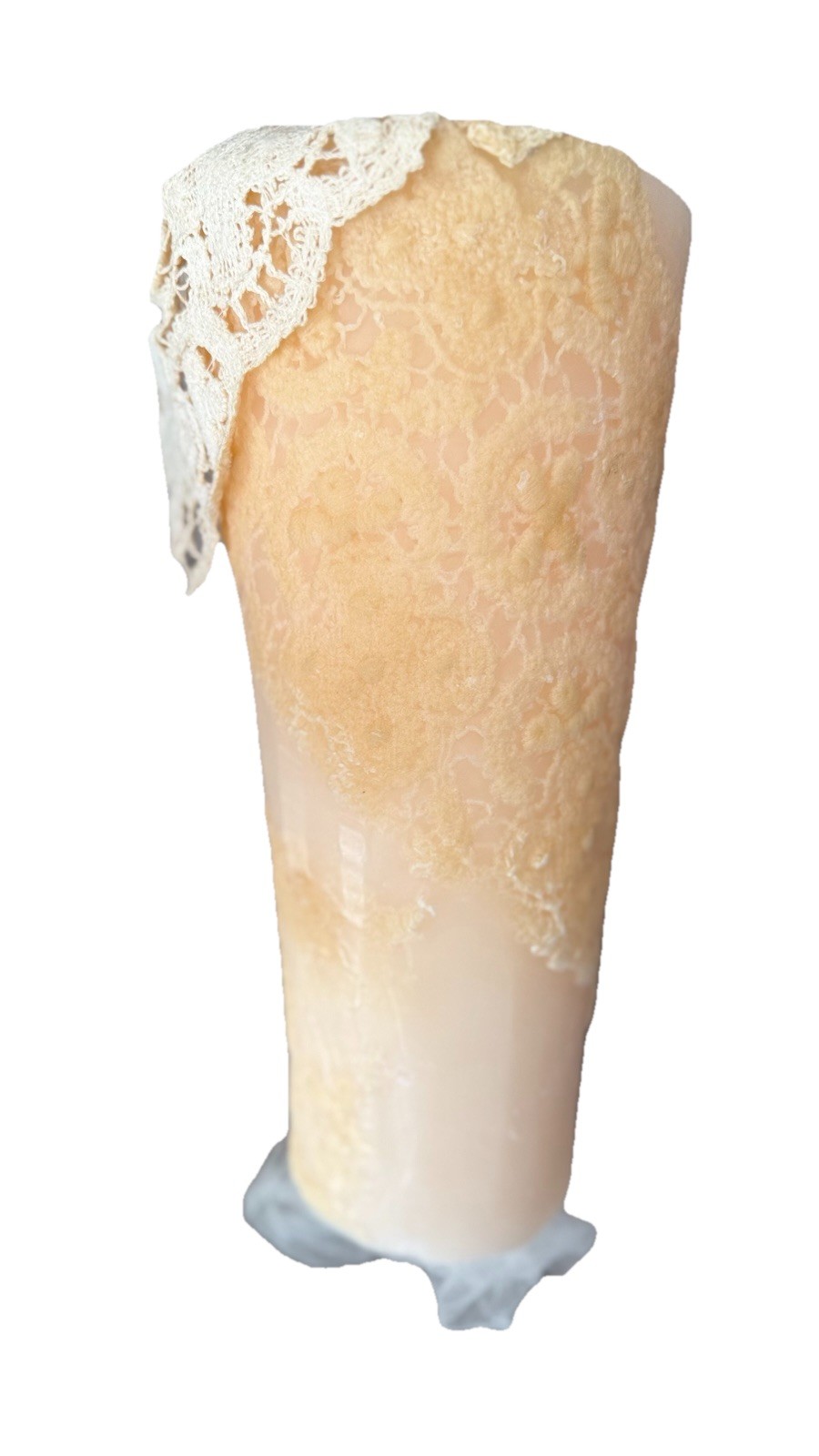 Arte Pura Handmade Italian Decorative Candle Lace Pillar- 11.5” Tall Ivory Cream