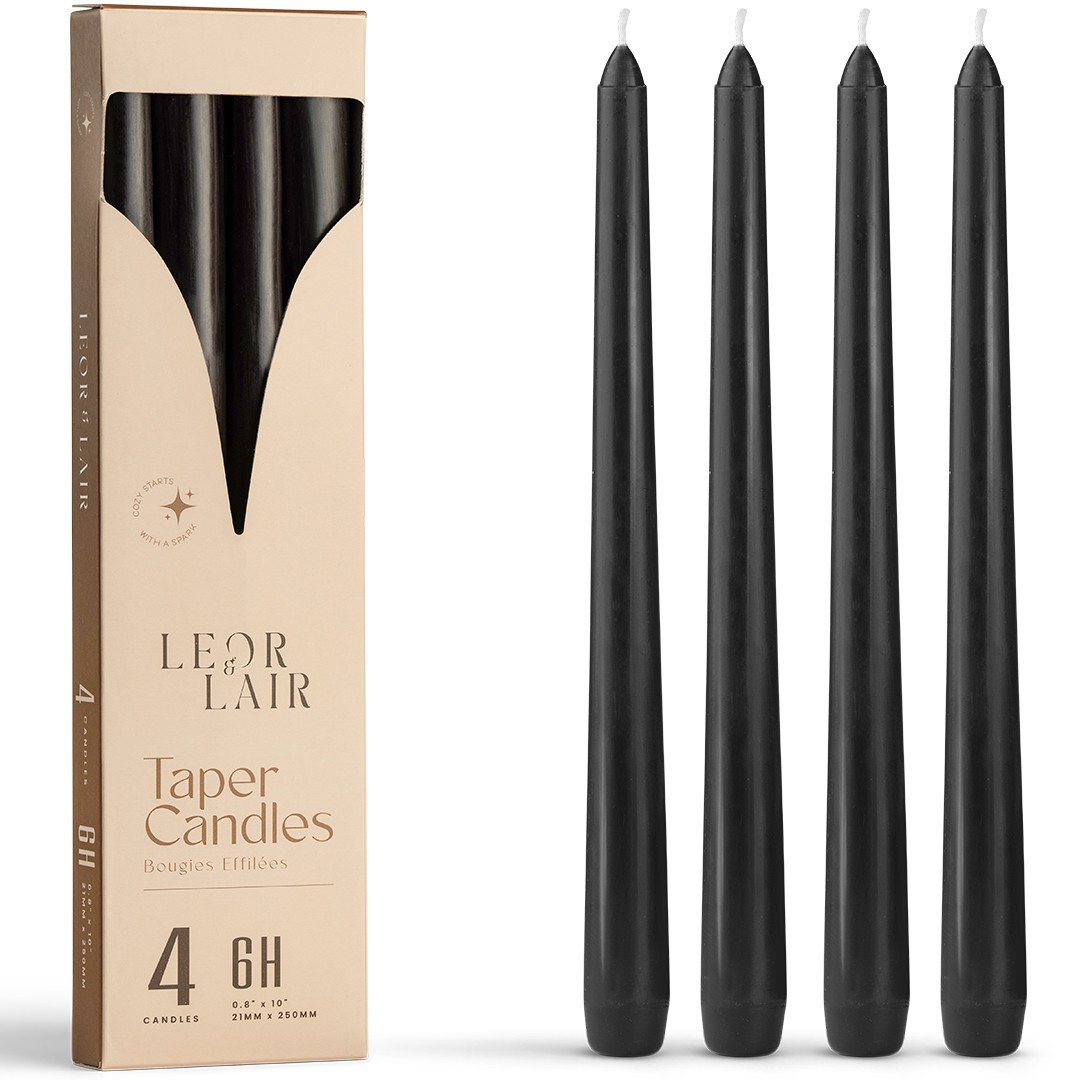 Leor & Lair Taper Candles – 4 Pack – 10″ Tall Candlesticks, Unscented, 6+ Hours