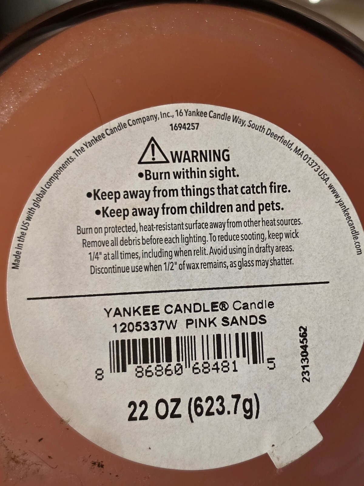 Yankee Candle Pink Sands 22 oz Large Jar NEW Single Wick Classic 1205337W