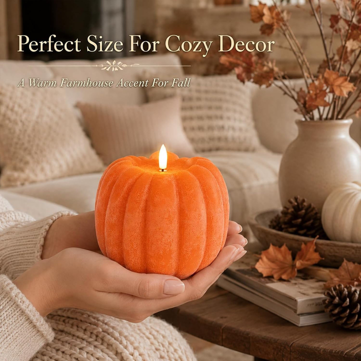 Fall Decorations for Home – Flameless Pumpkin Candles with Remote Timer, Realist