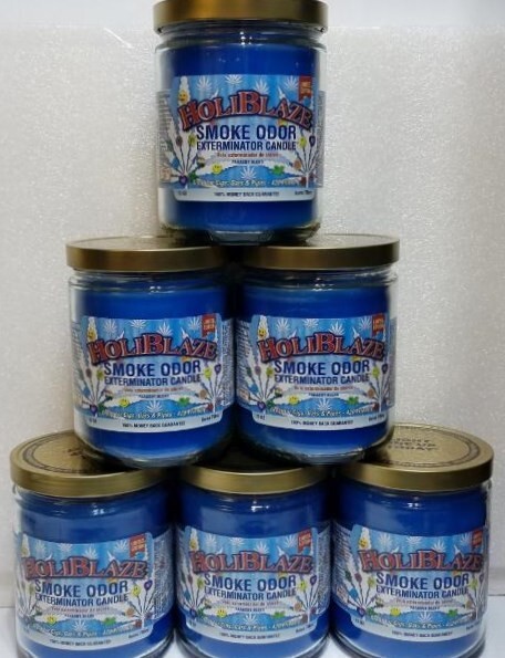 Smoke Odor Exterminator 13 oz Jar Candle, Holiblaze Set of Six Candles.