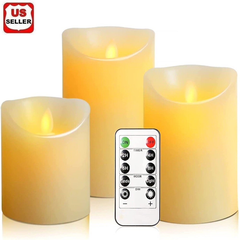 LED Flameless Candles Wax Pillar Battery Operated Candle Remote Control Timer