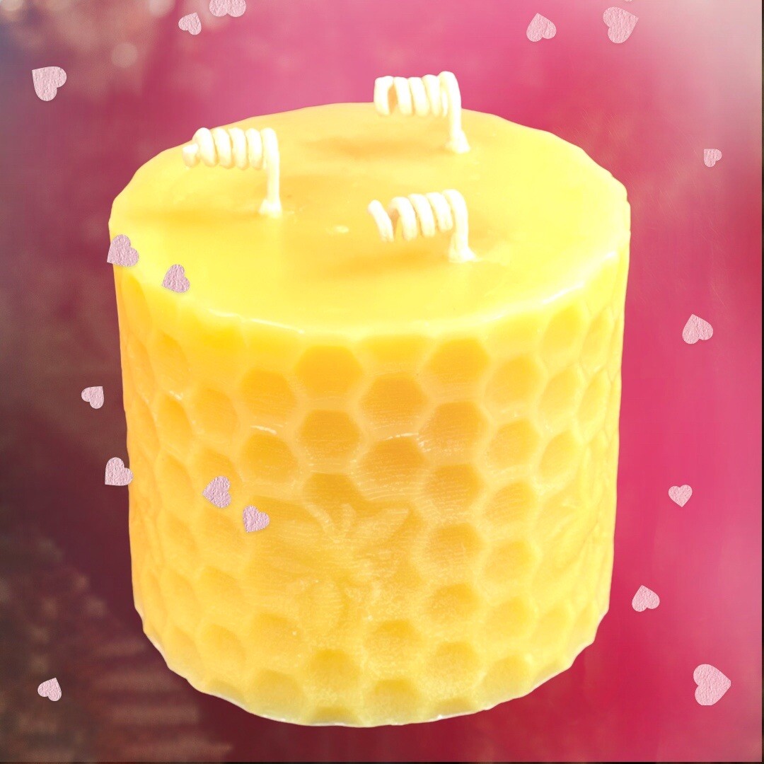Luxury large Beeswax Pillar, Unscented Candles, Made in Canada