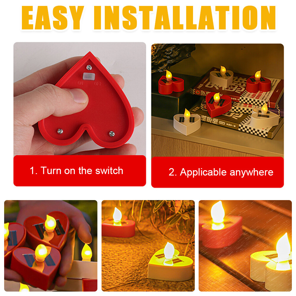 Solar Waterproof Flameless LED Tea Light Candles Flickering Dusk to Dawn Outdoor