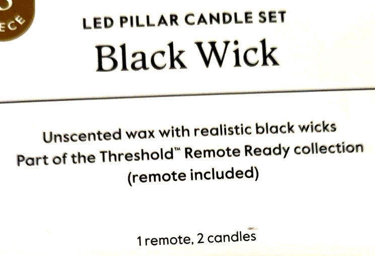 2pk 3″ x 3″ LED Flameless Black Wick Candle Cream Wax Pillars w/Remote
