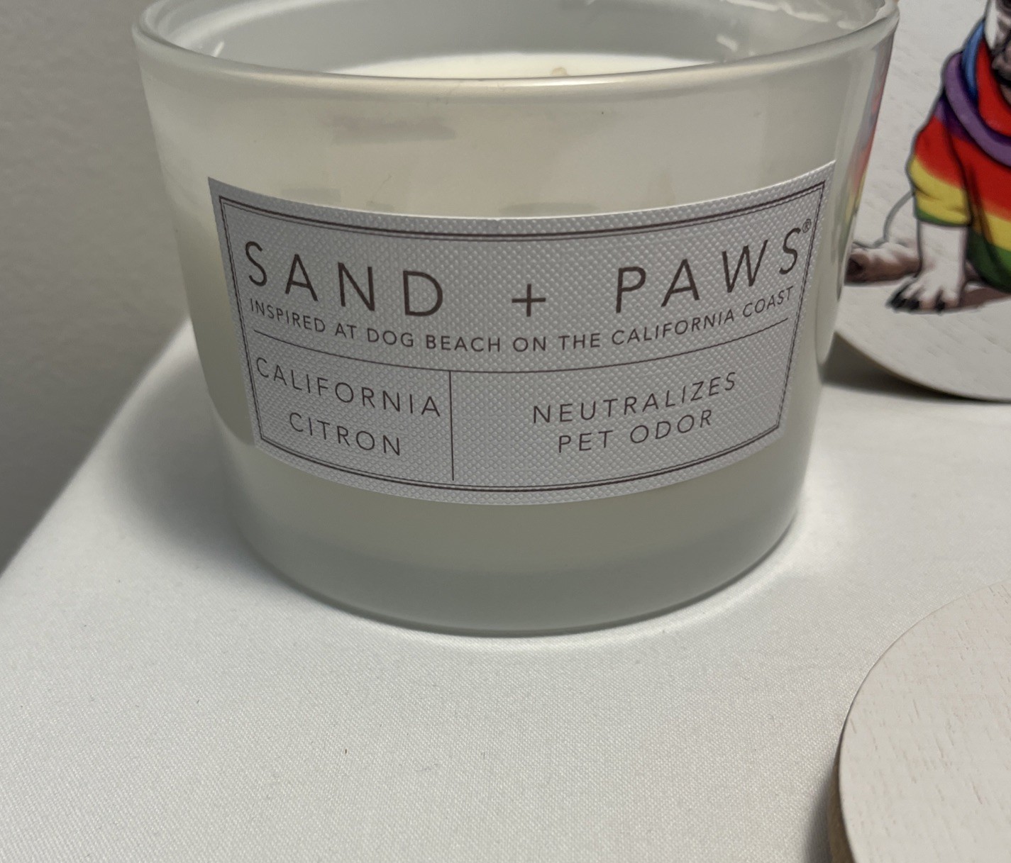 Frenchie Rainbow Candle French Bulldog California Citron, Amber & Fig, Sand+Paws