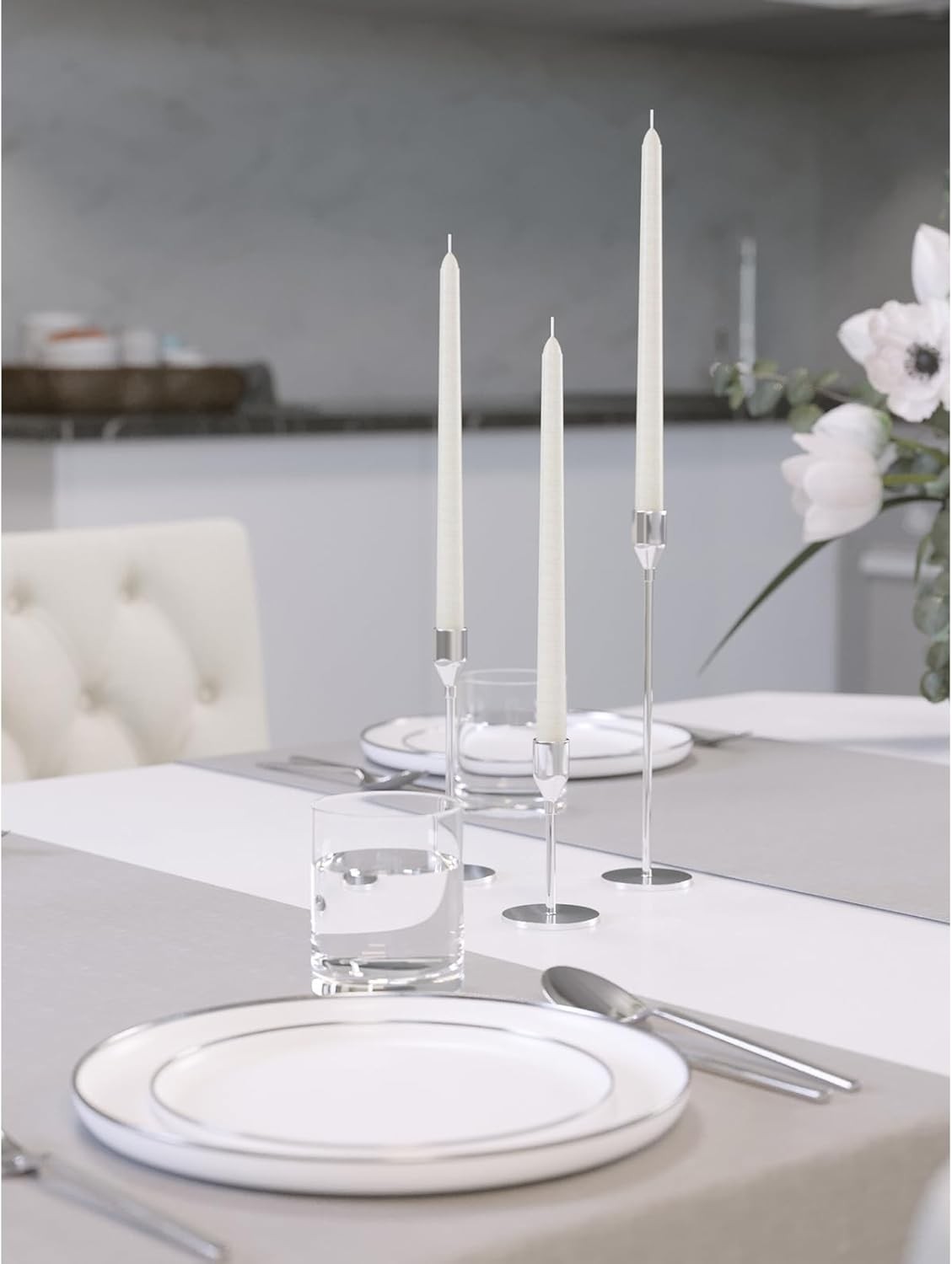 Long Burning 8 Inch Ivory Taper Candles – Set of 4 Dripless & Allergy-Friendly
