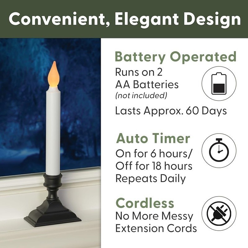 Cordless Flameless Window Candles W/ Flickering Flame Automatic Timer Pack of 4