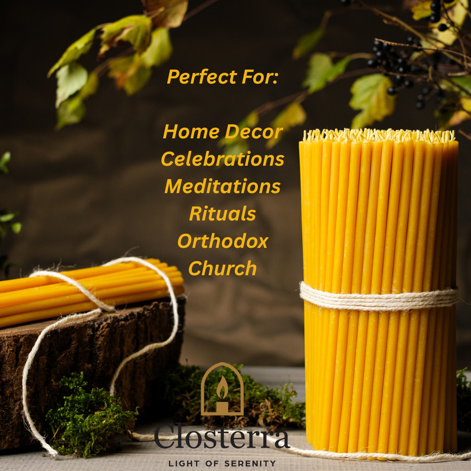50 Pack Pure Beeswax Taper Candles 11.6″x0.33″ Slim Long Orthodox Church Prayer