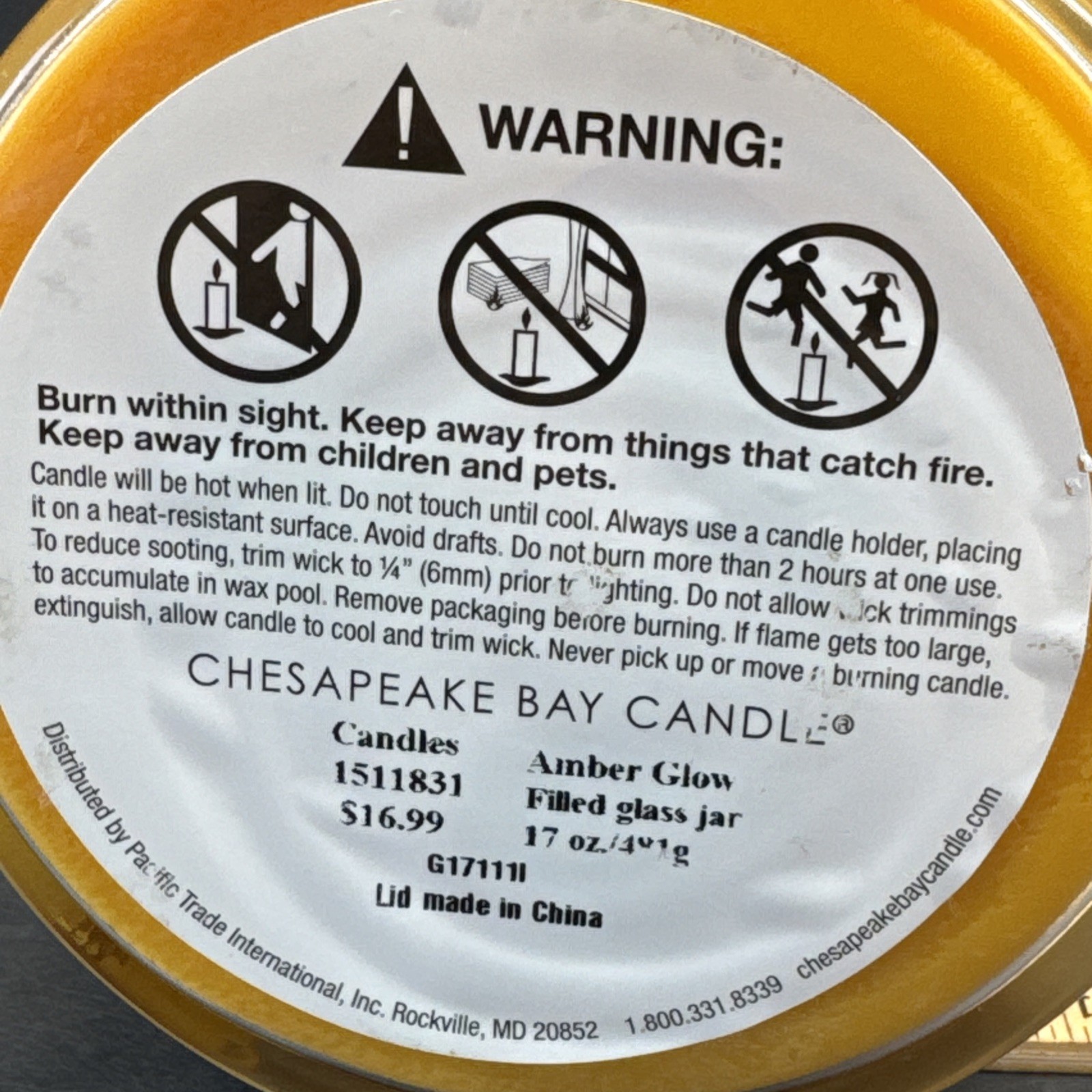 Chesapeake Bay Amber Glow Candle Large 3 Wick 17.0 oz/ 481g NEW