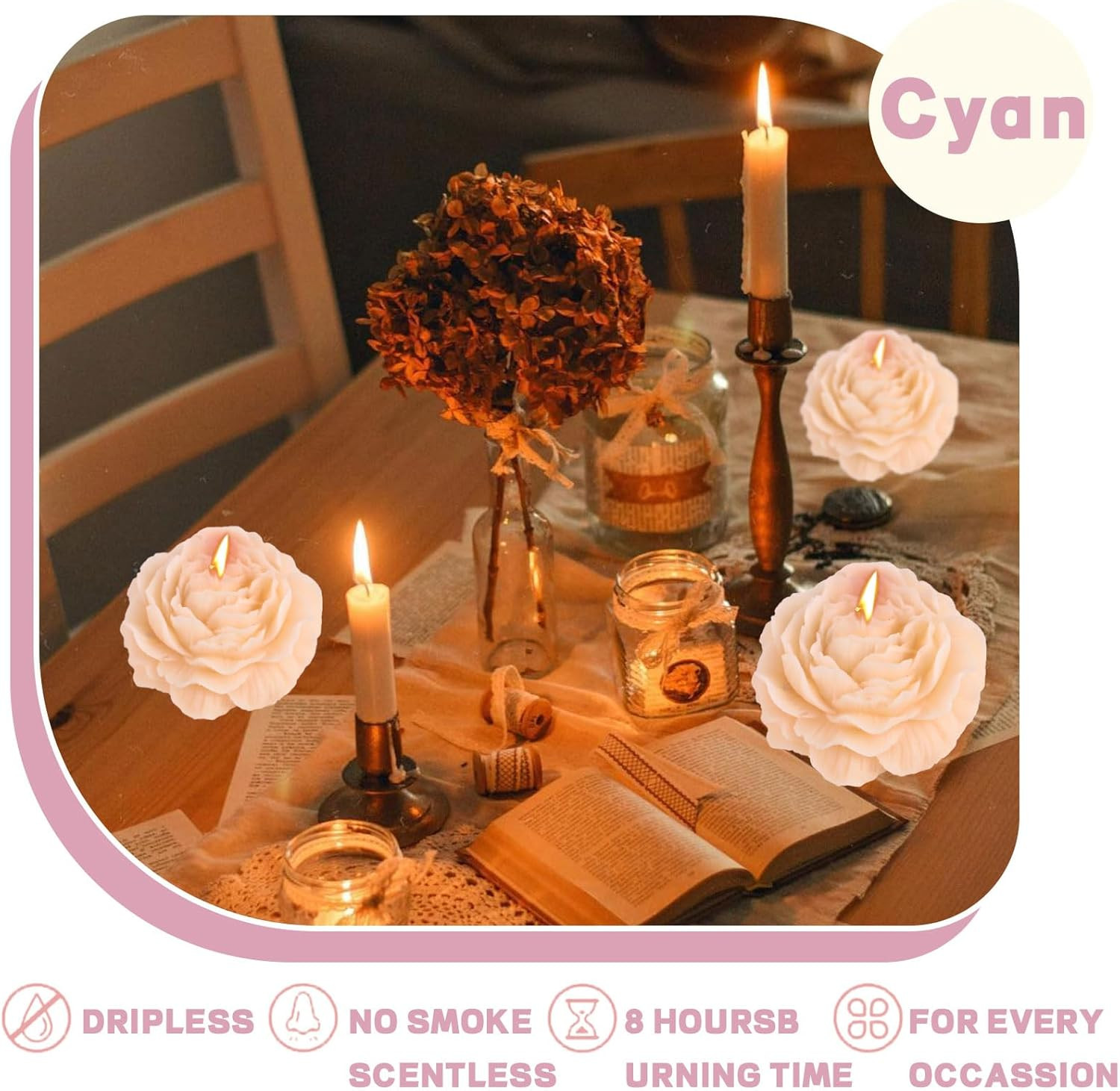 Peony Flower Shape Candles 1 Pack Soy Wax Decorative Candle for Bedroom Home Sce