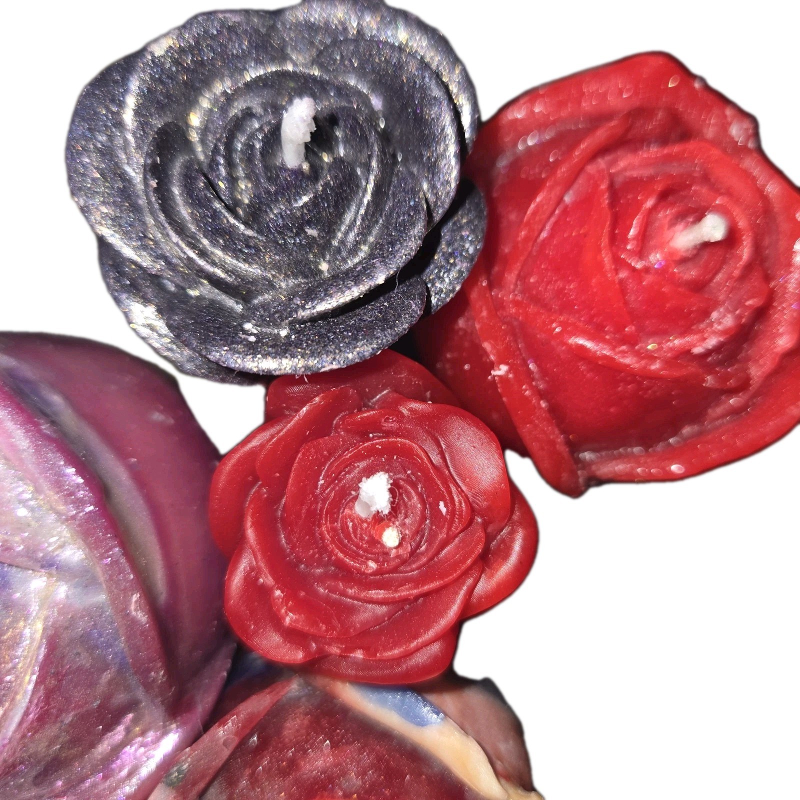 1/2 Dozen Stemmed Flower Candle Bouquet in Red Vase Multicolor