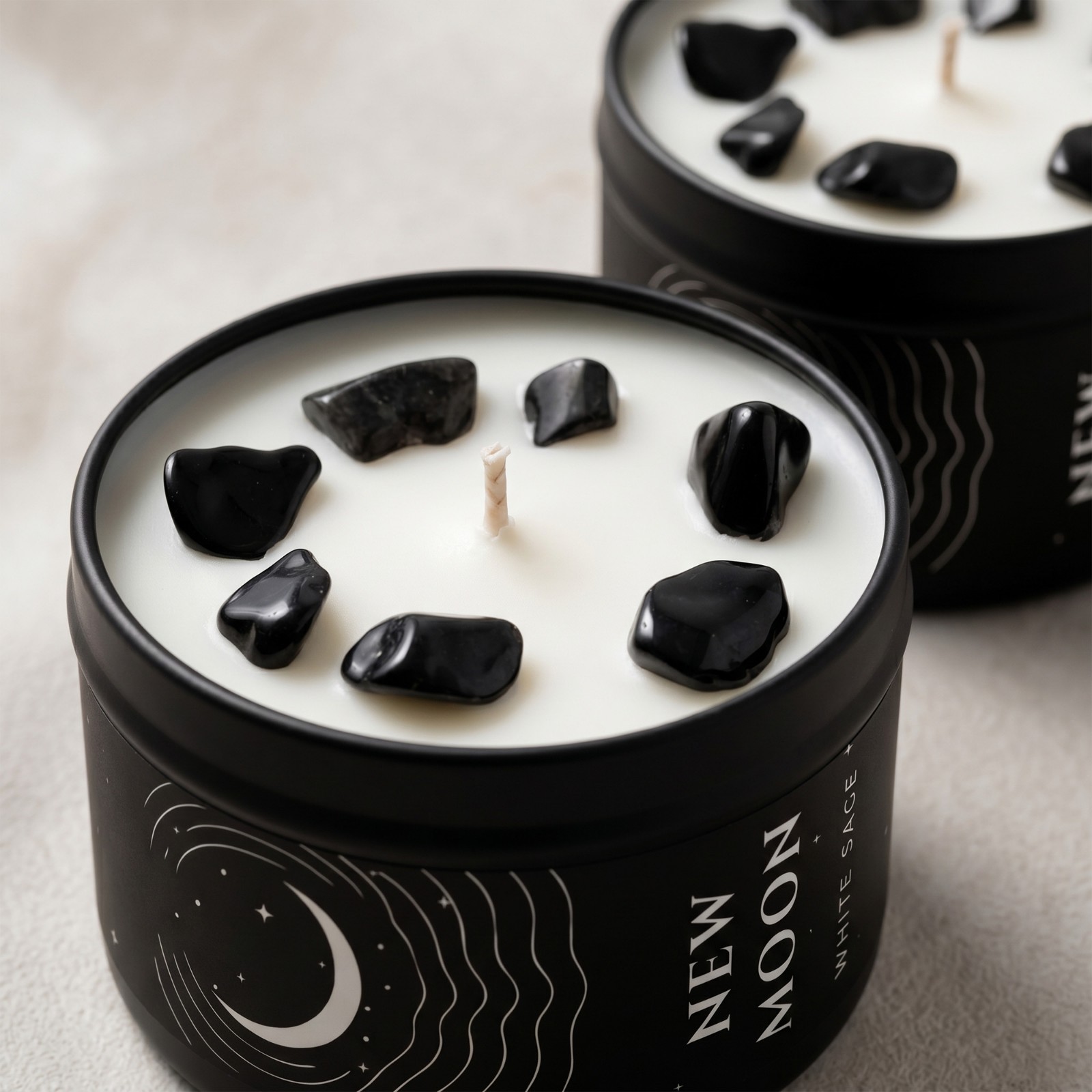 2 Pack New Moon Candle Crystal Soy Manifestation Witchy Celestial Ritual Gift