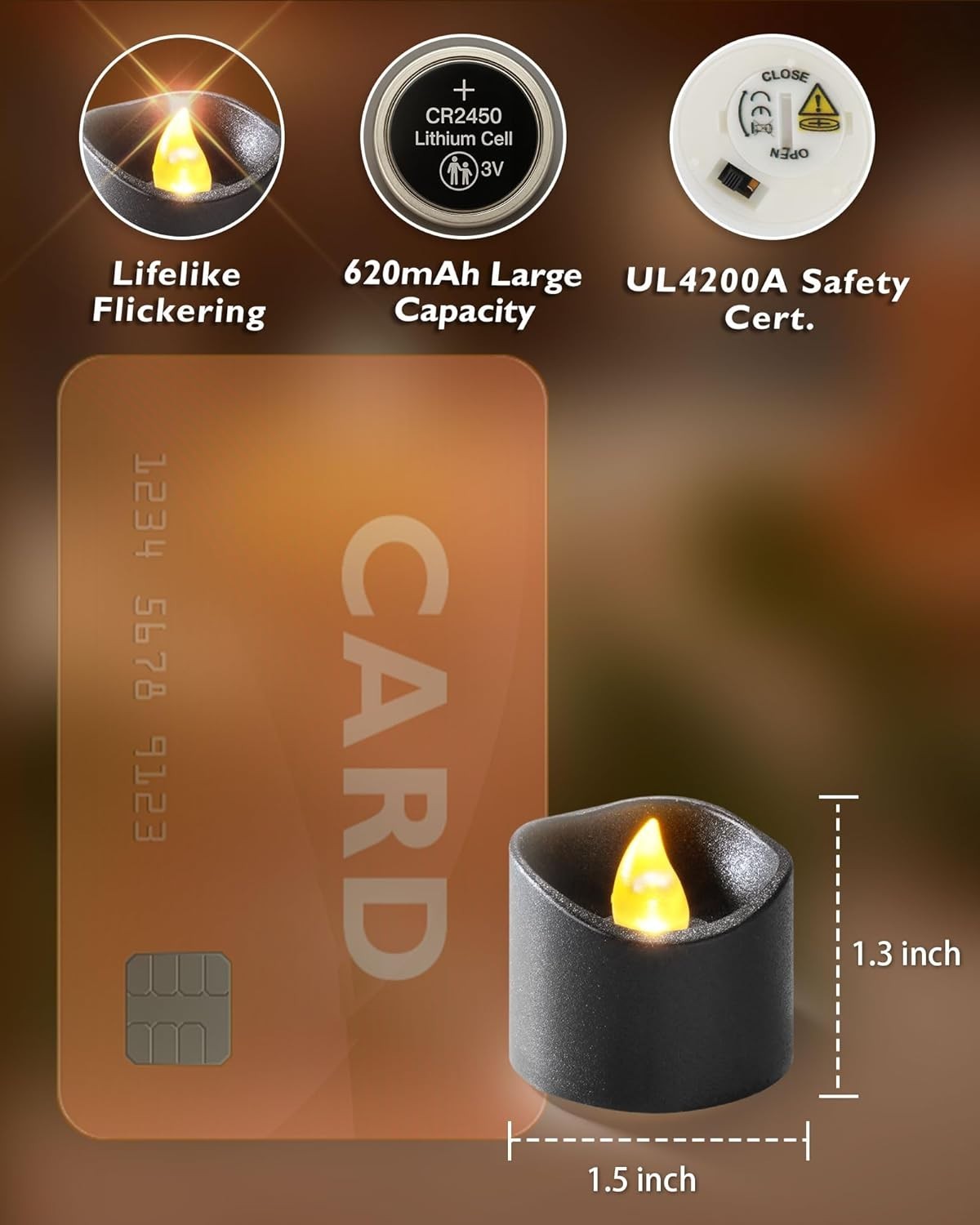 Flickering Black Flameless LED Tealights – 10-Key Remote & 400-Hour Battery Life