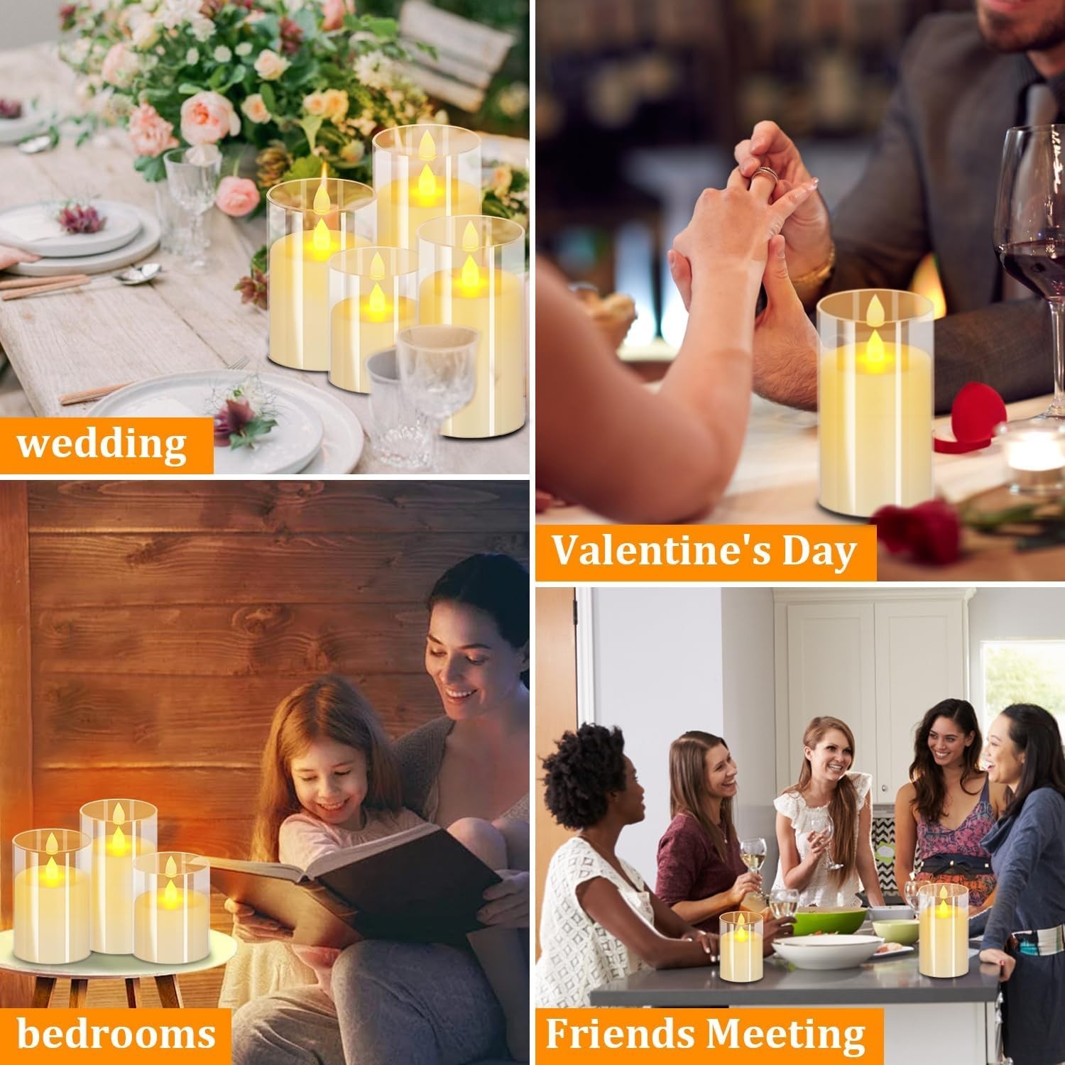 Flameless Candles 4″ 5″ 6″ Acrylic Glass Pillars 3″ Diameter Battery Operated…