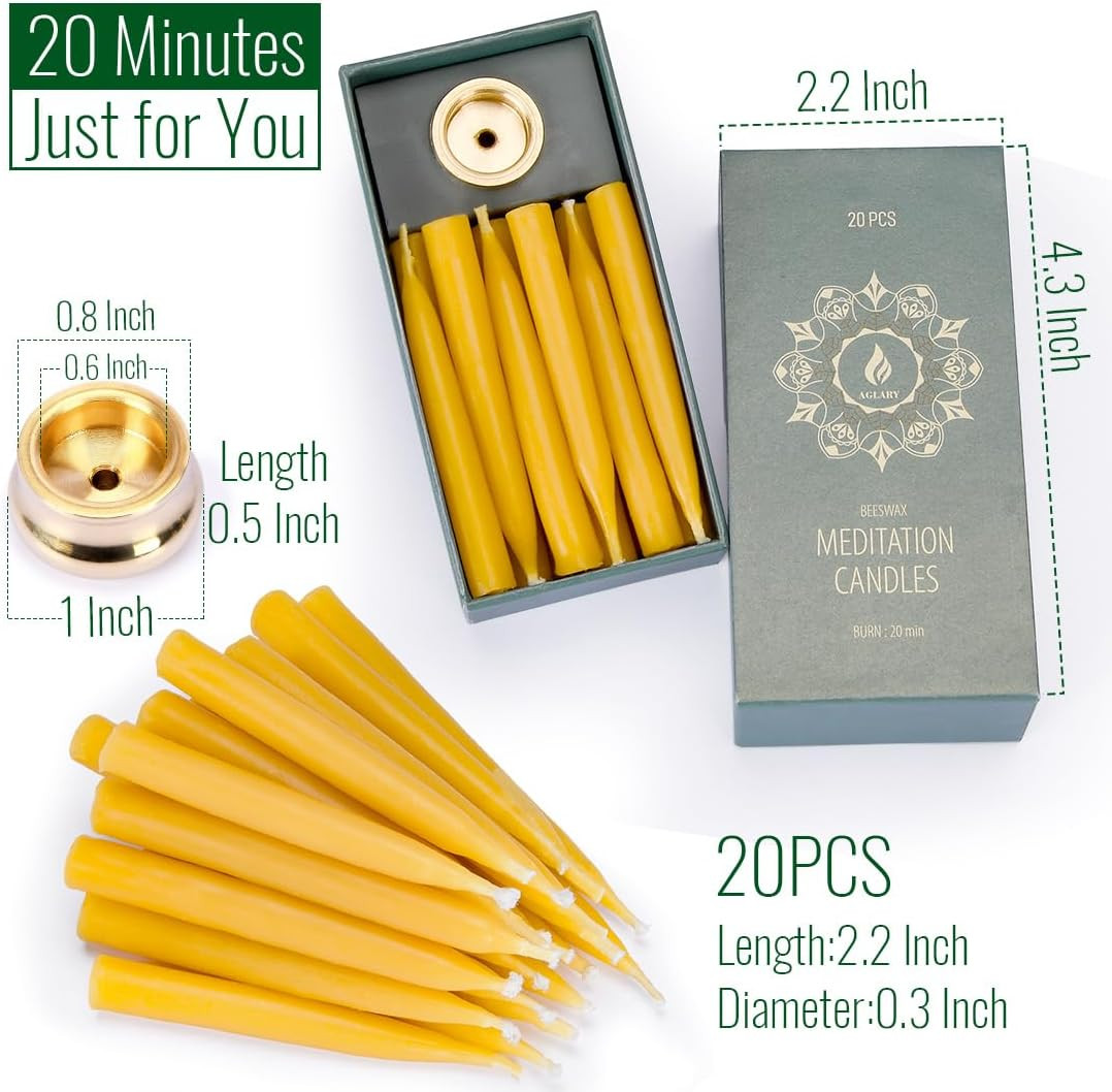 20 Minute Pure Beeswax Candles, Dripless Meditation Candles, Mini Taper Candles,
