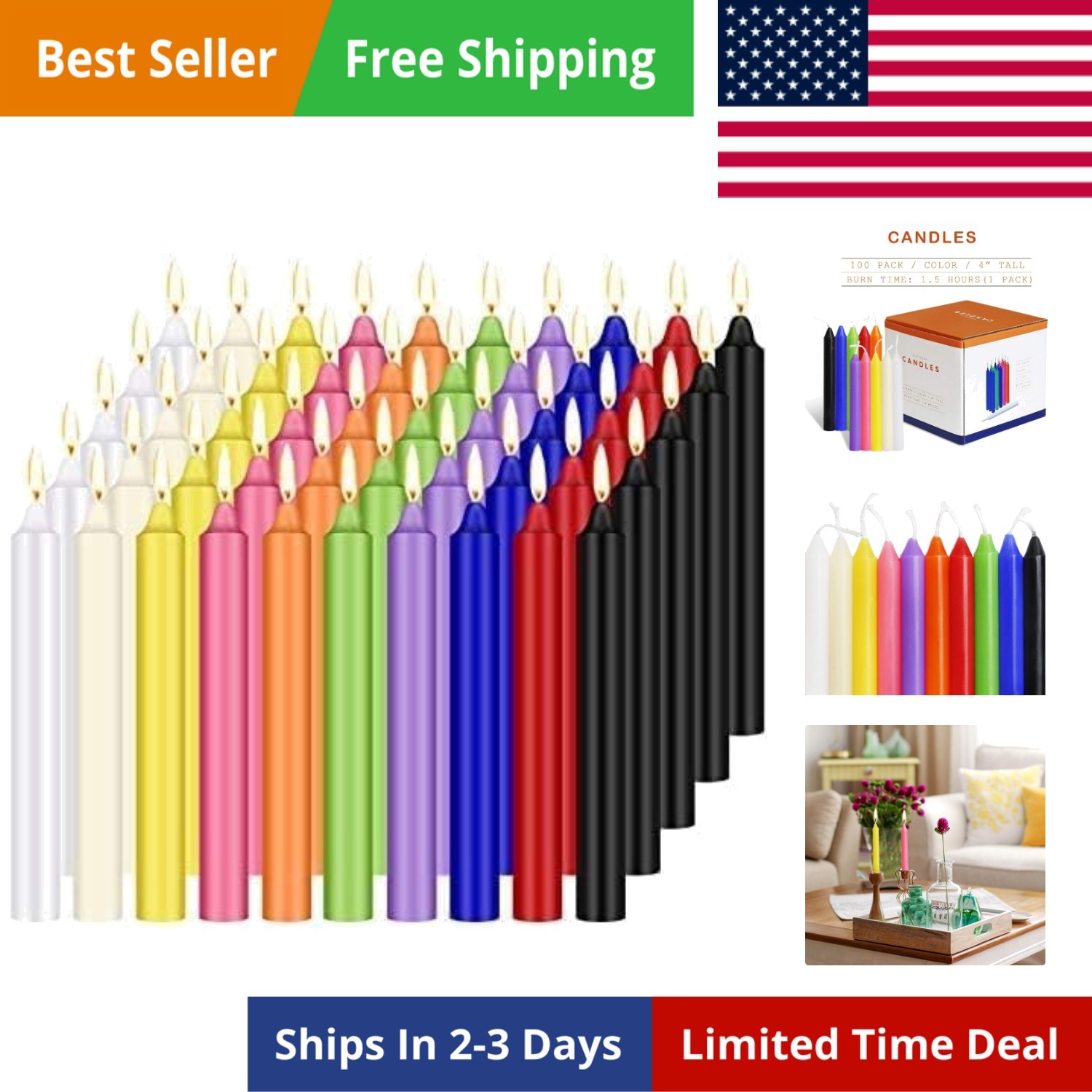 100 pcs Spells Chime Candles Unscented Assorted Colors Mini Taper Candles | 4…
