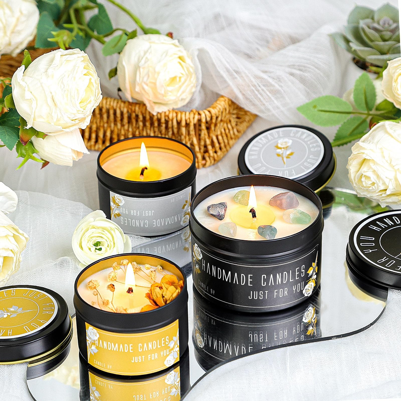 48 Pack Matte Black Candle Tins – 24x8oz & 24x4oz Containers for Candle Making,