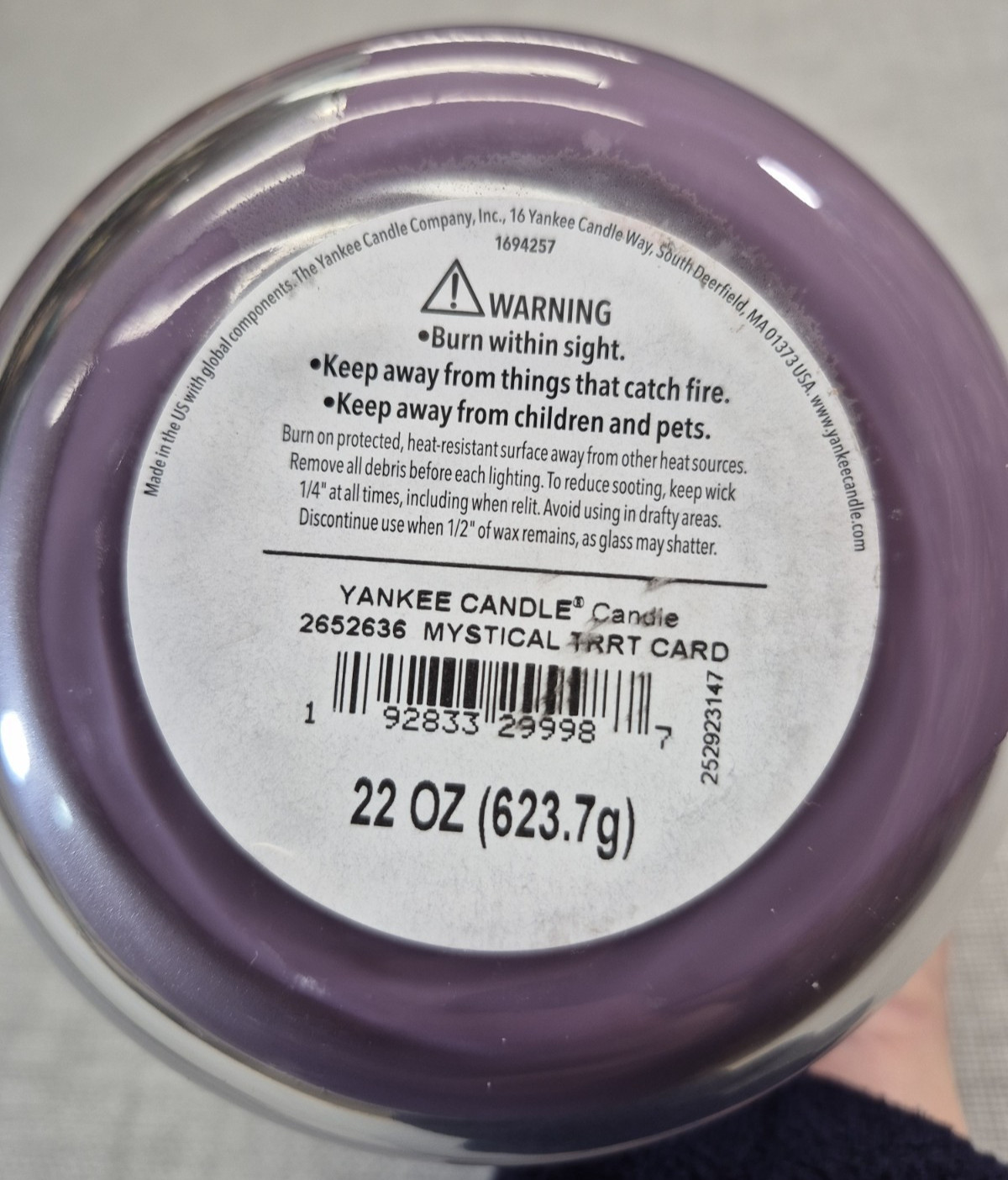 Yankee Candle Mystical Tarot Card Purple 22oz Large NEW